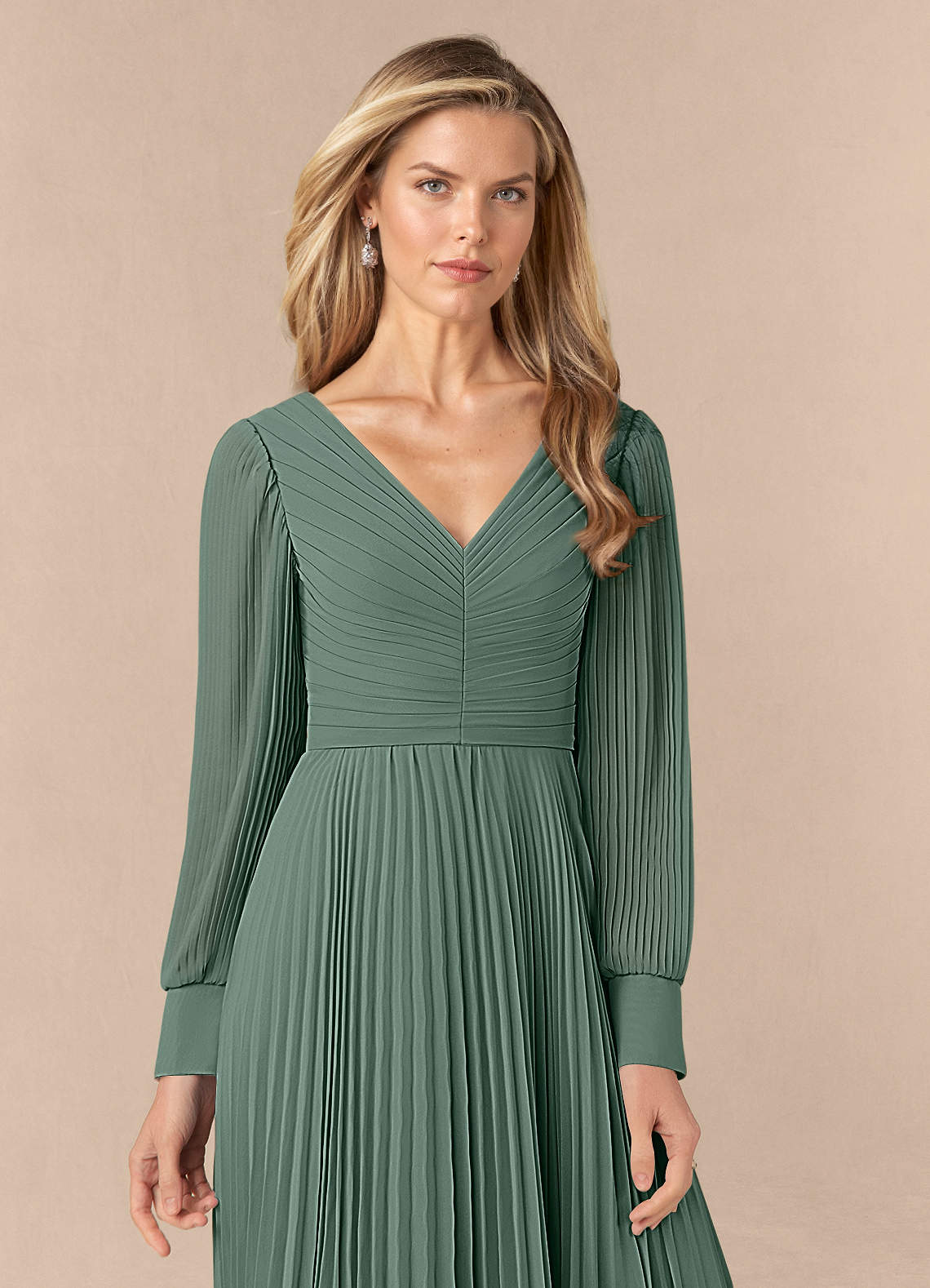 Azazie Zina Mother of the Bride Dresses Eucalyptus A-Line Pleated Chiffon Dress image4