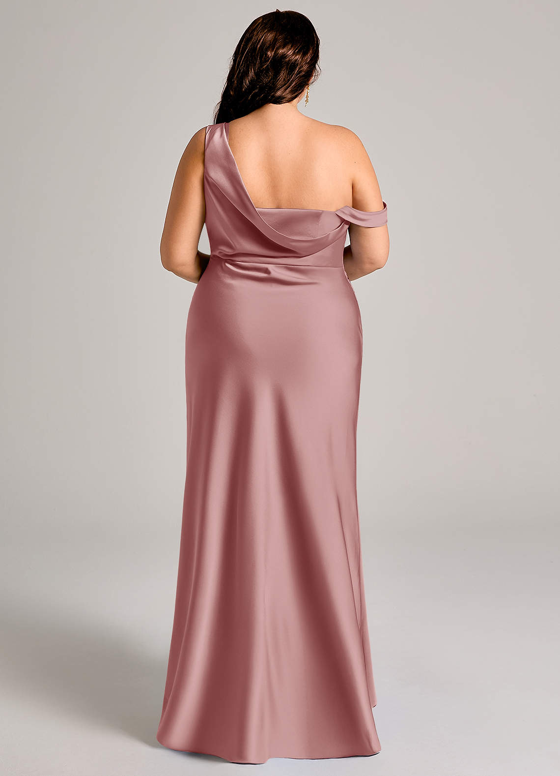 Azazie Madelyn Bridesmaid Dresses Dusty Rose Mermaid One Shoulder Stretch Satin Convertible Dress image15