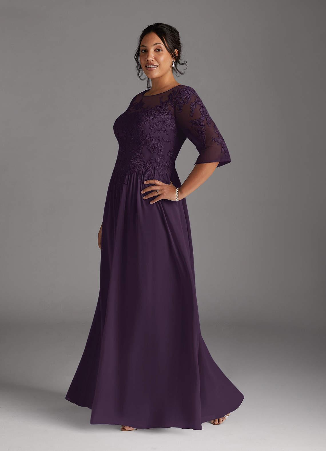 Azazie Mirielle Kleider für die Brautmutter A-Linie Schaufel Spitze Chiffon Kleid Pflaume image3