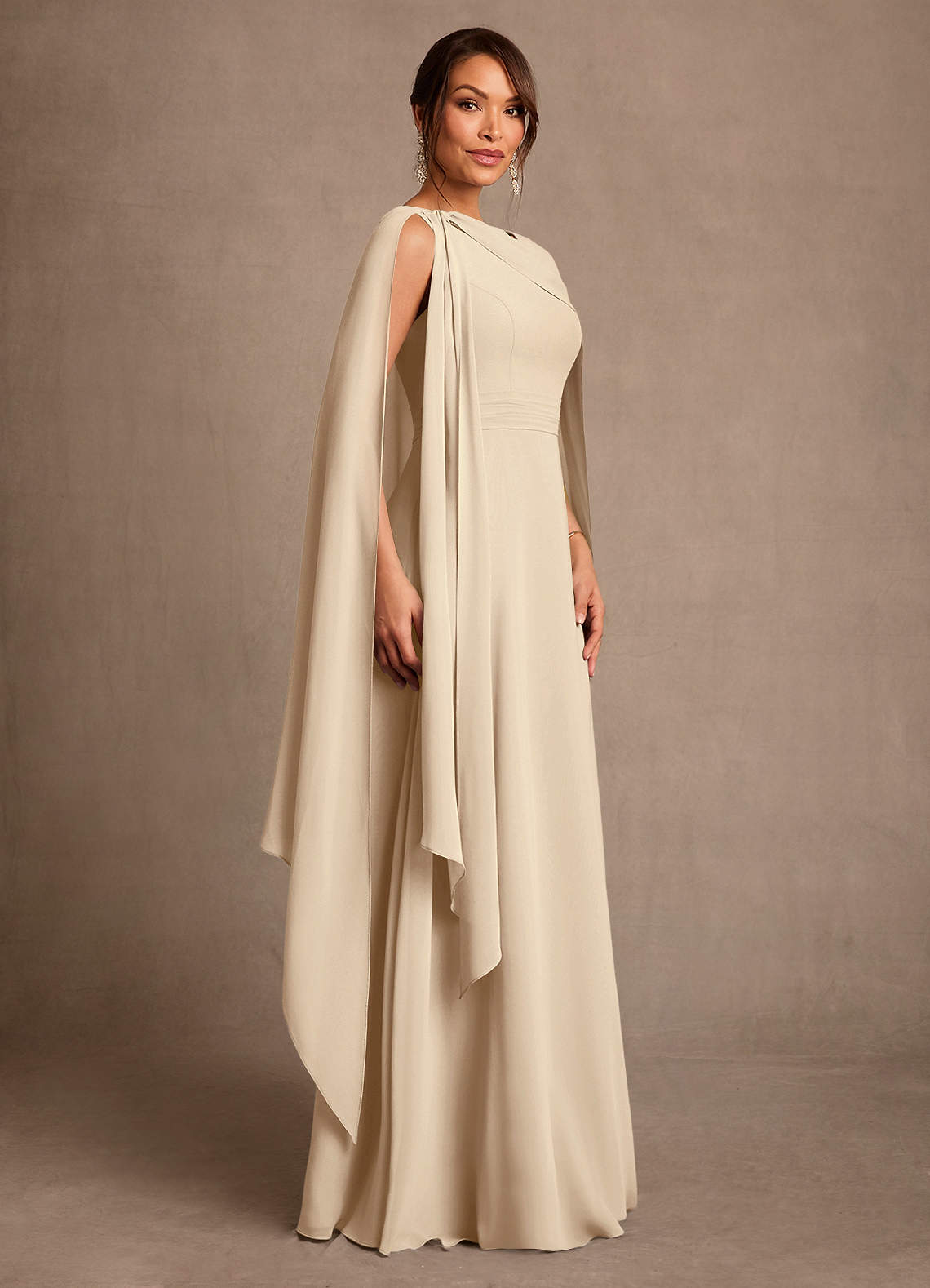 Azazie Liddie Mother of the Bride Dresses Champagne A-Line Pleated Chiffon Dress image1