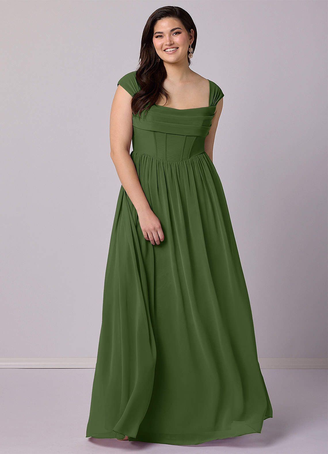 Barbie ♥ Azazie Bridesmaid Dresses Olive A-Line Corset Chiffon Dress image11