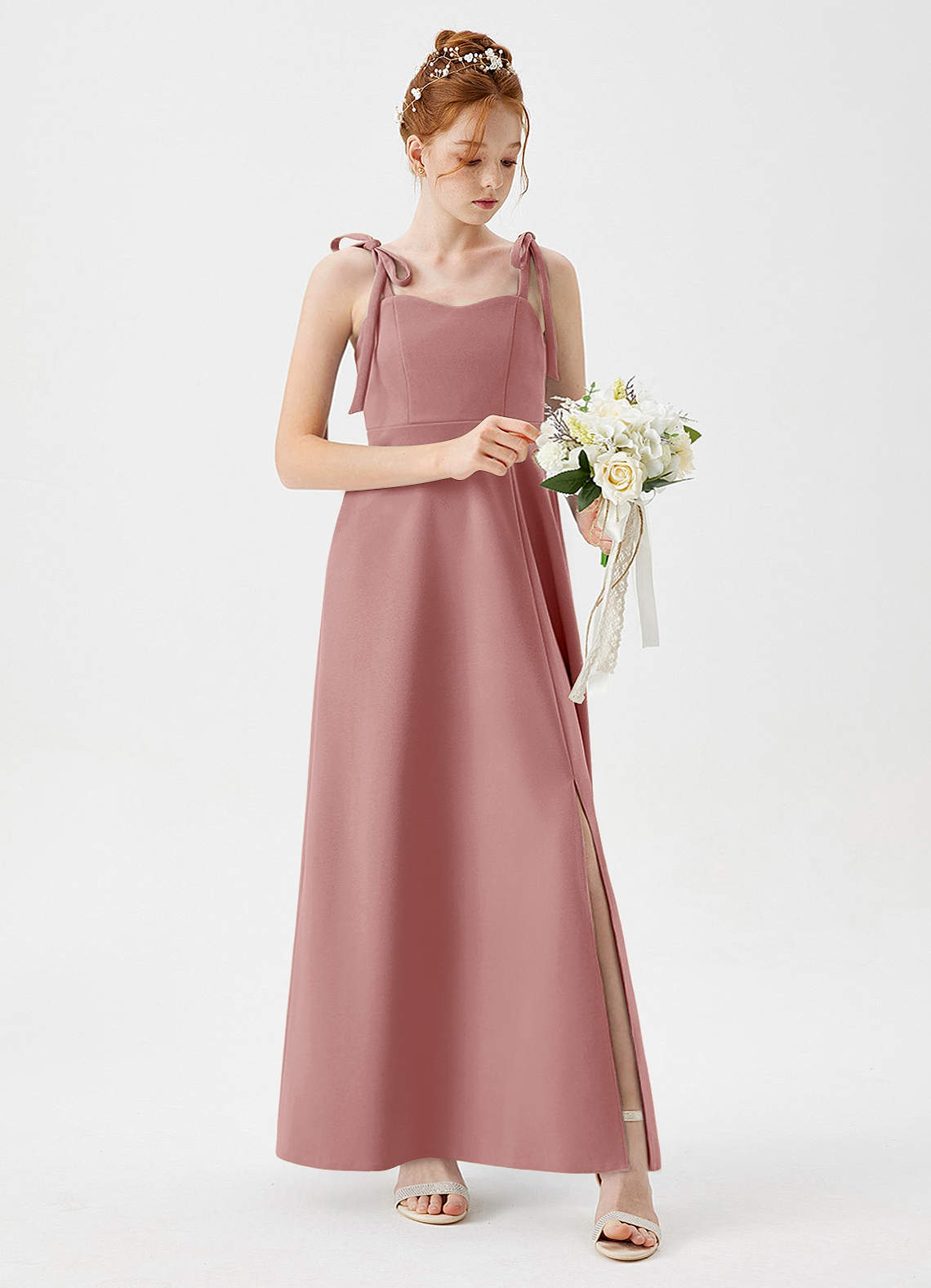 Azazie Rosey Junior Dusty Rose A-Line Sweetheart Neckline Stretch Crepe Dress image1