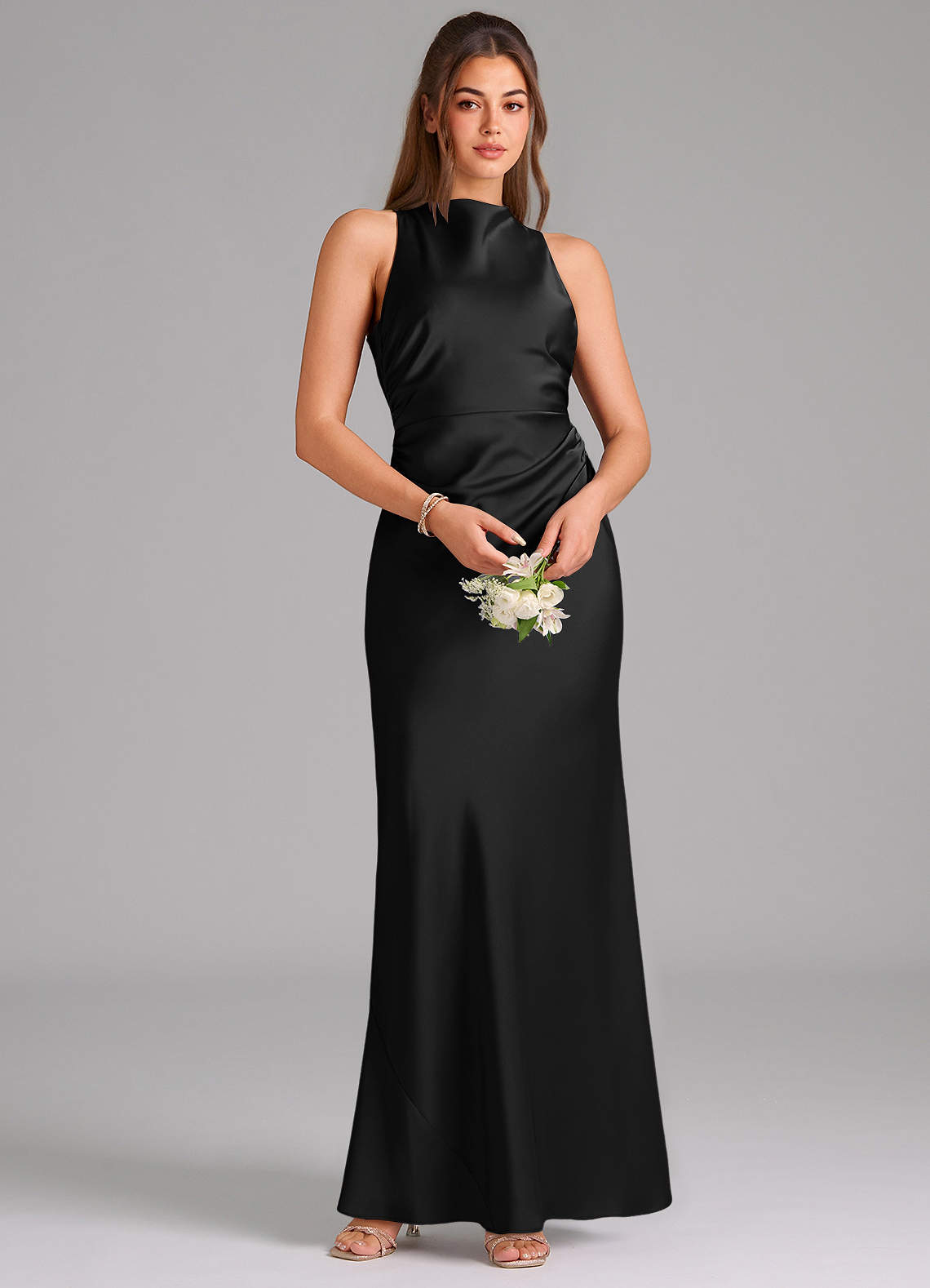 Azazie Evadne Klänningar att prova hemma Klä av Tubklänning i Stretch Satin Plisserad Svart image5