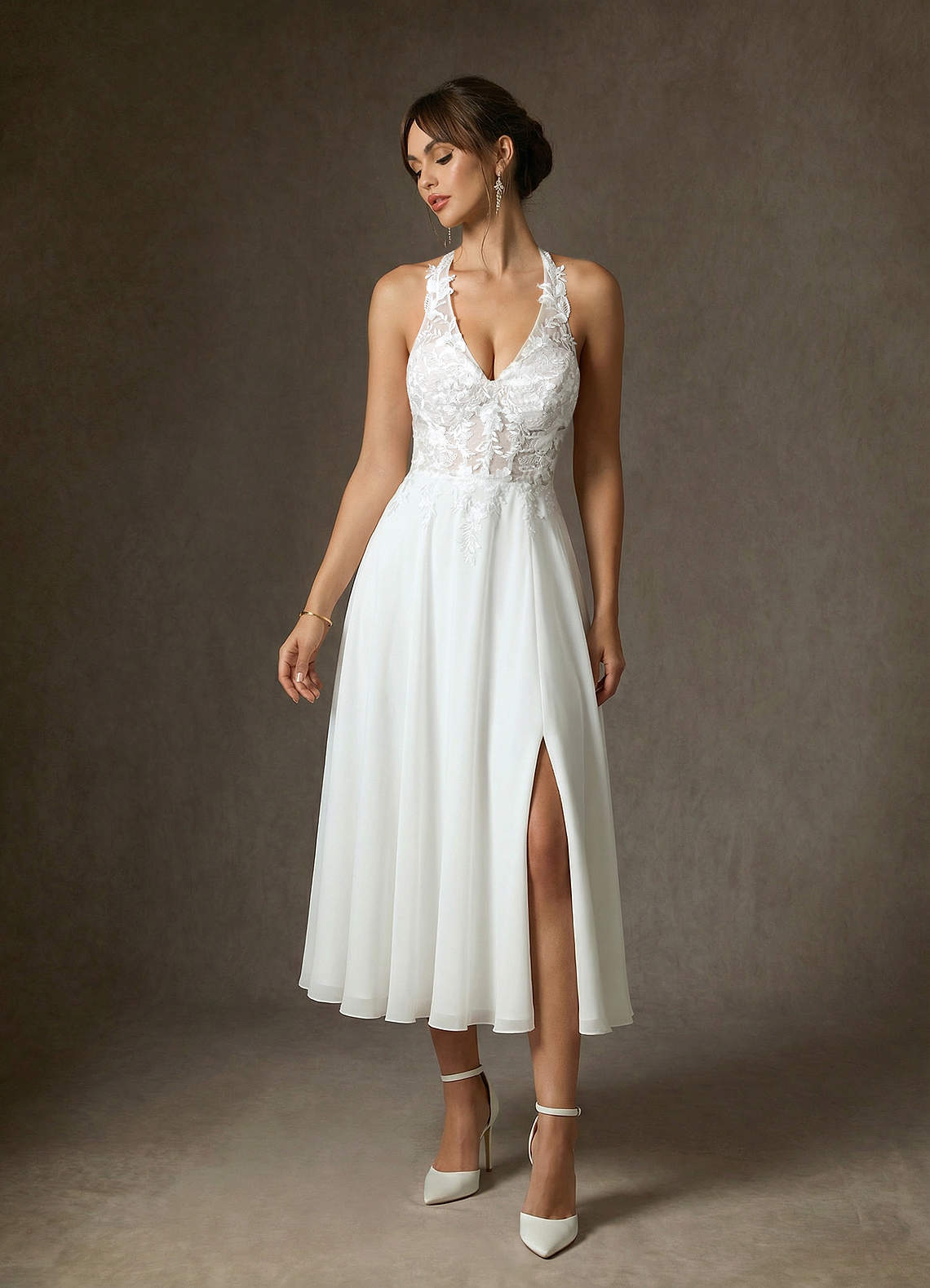 Azazie Sonia Robes de mariée Robe Trapèze en Dentelle Blanc De Diamant image4