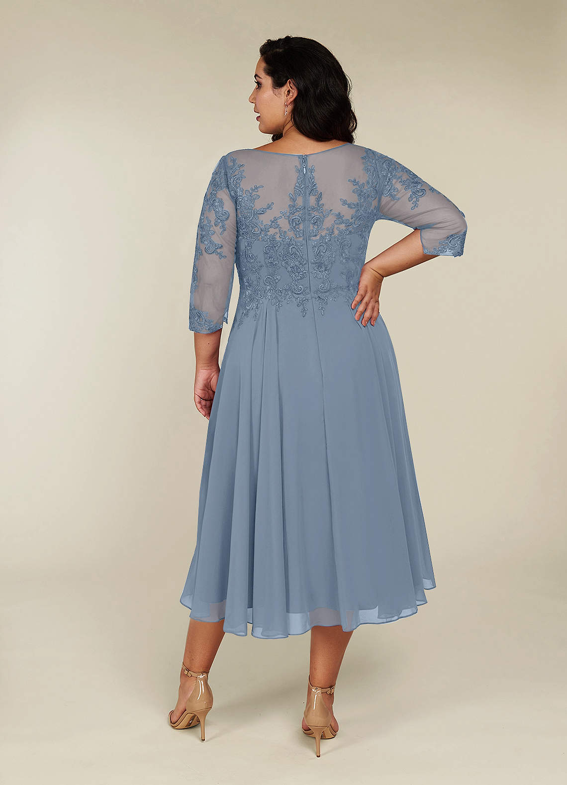 Azazie Marge Mother of the Bride Dresses Dusty Blue A-Line Scoop Lace Chiffon Dress image7