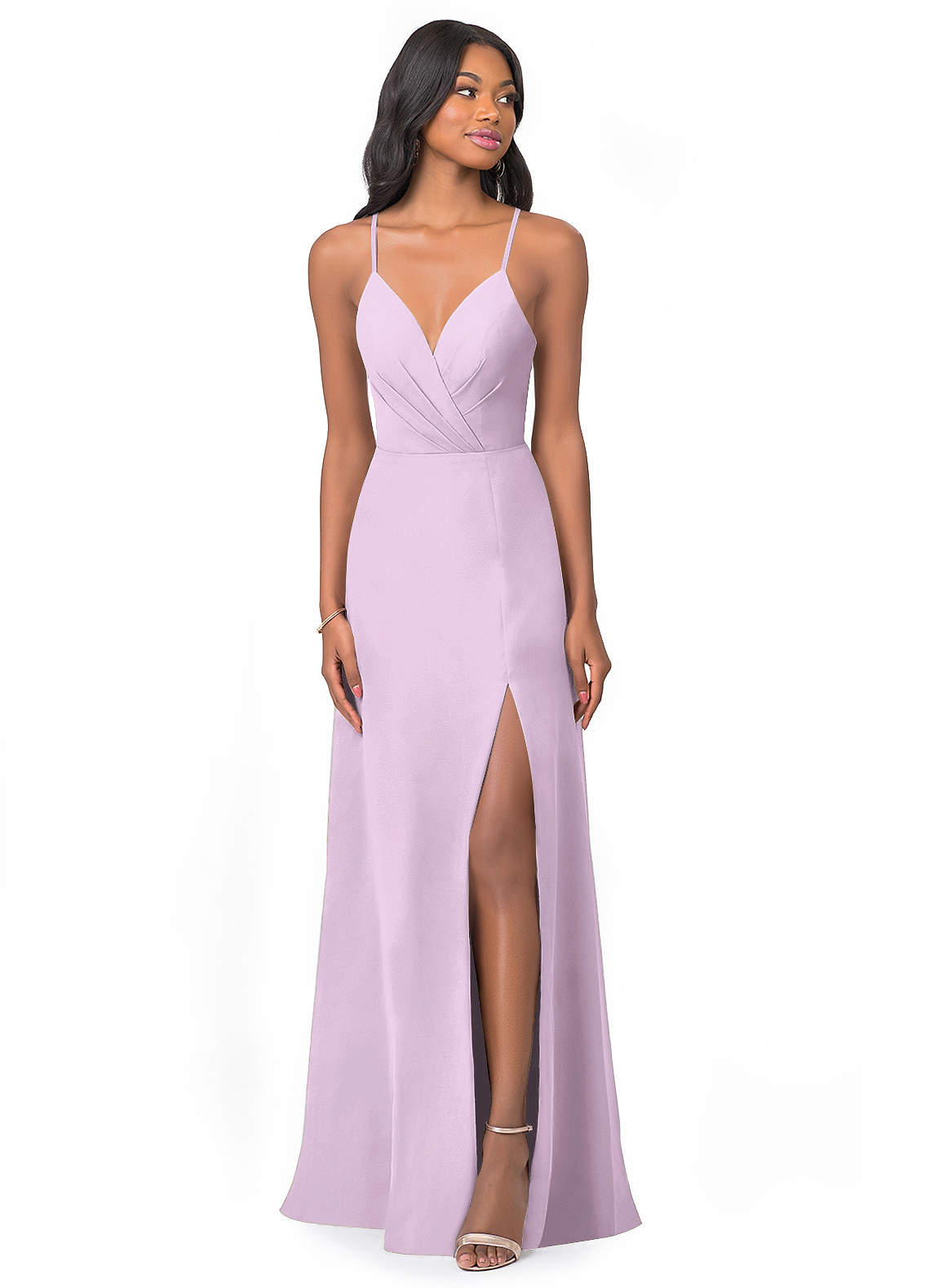 Azazie Everleigh Abiti da Damigella Abito A-Line in Chiffon con Scollo a Cuore a Pieghe Lilla Glassato image1