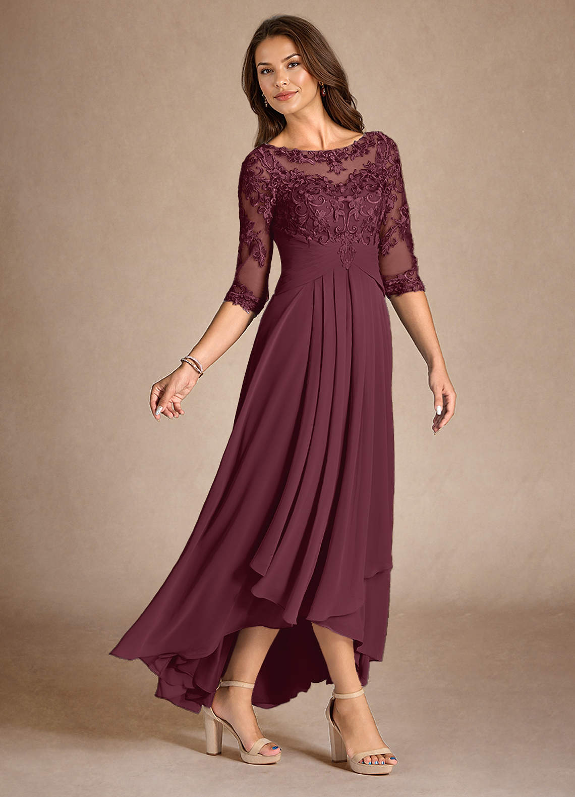Azazie Marietta Mother of the Bride Dresses Cabernet A-Line Lace Dress image1