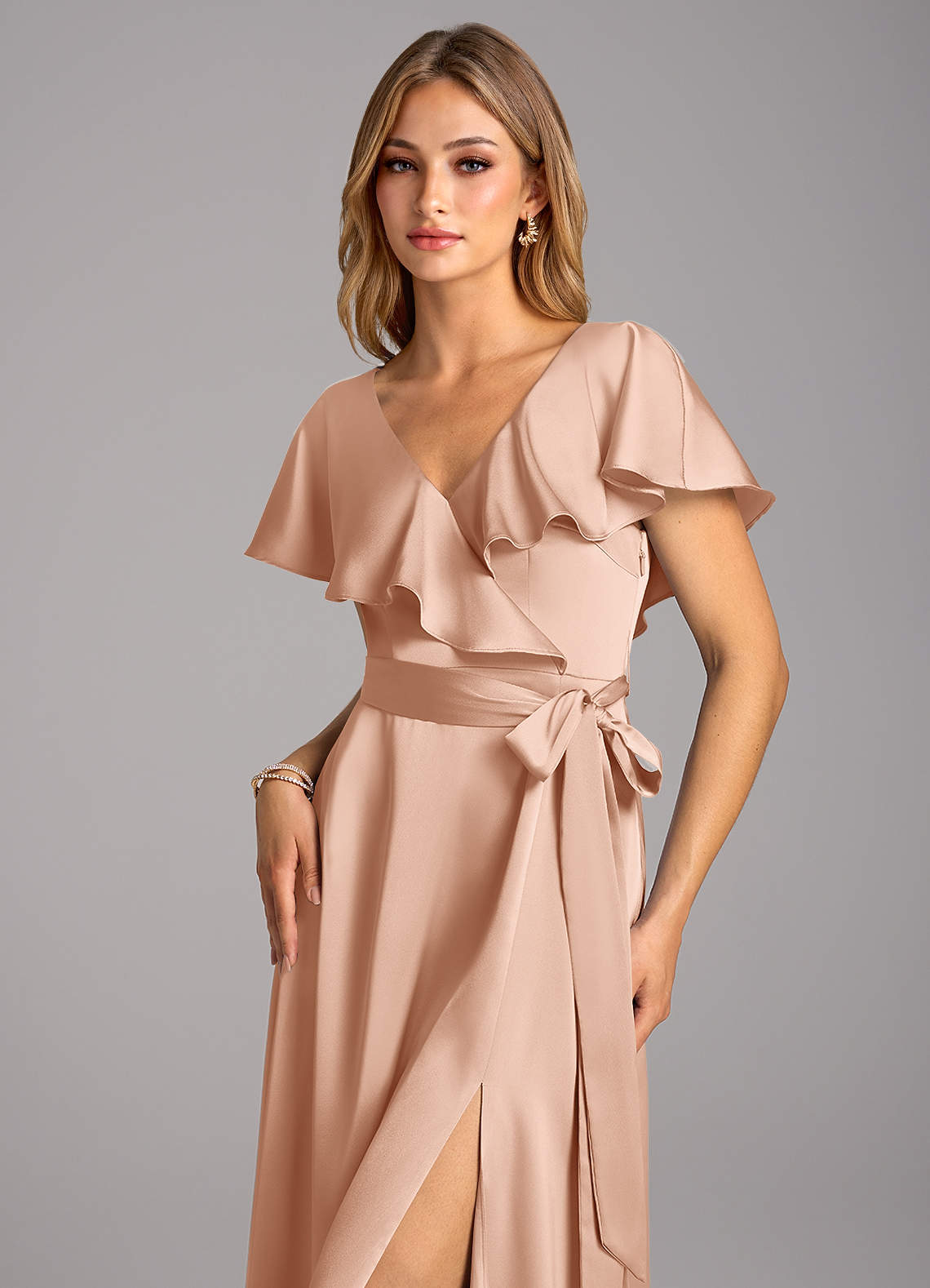 slim fit dress slacks Lainey Ruffled High Slit Long Formal Dress main image 0
