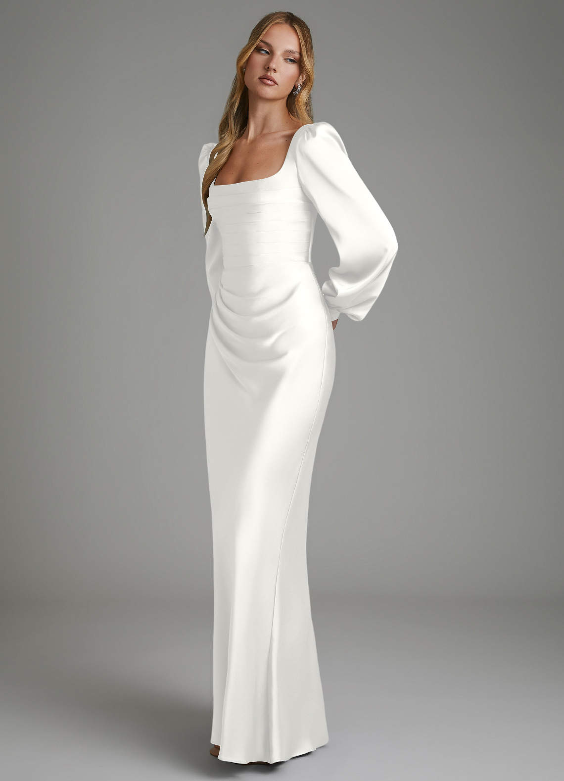 Azazie Brianna Bridesmaid Dresses White Mermaid Corset Stretch Satin Dress image5