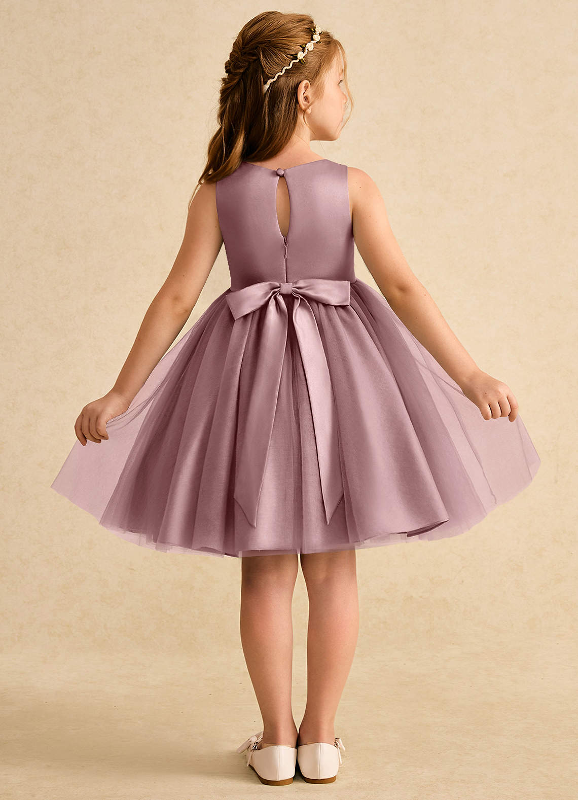 Azazie Prima Flower Girl Dresses Dusty Rose A-Line Bow Tulle Dress image1