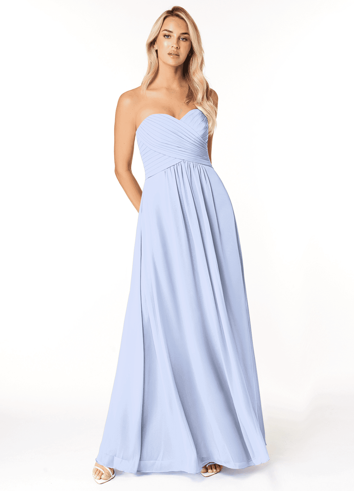 Azazie Yazmin Jurken voor bruidsmeisjes Converteerbaar Jurk van Chiffon met A-Lijn Sweetheart Halslijn Ijs image1