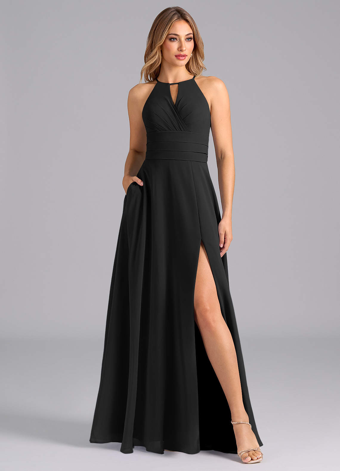 slim fit dress slacks Haille Knit Chiffon Maxi Dress / Black | Meshki
