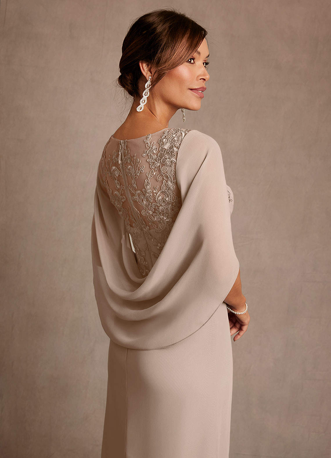 Azazie Santa Clara Taupe A-Line Lace Dress | Azazie