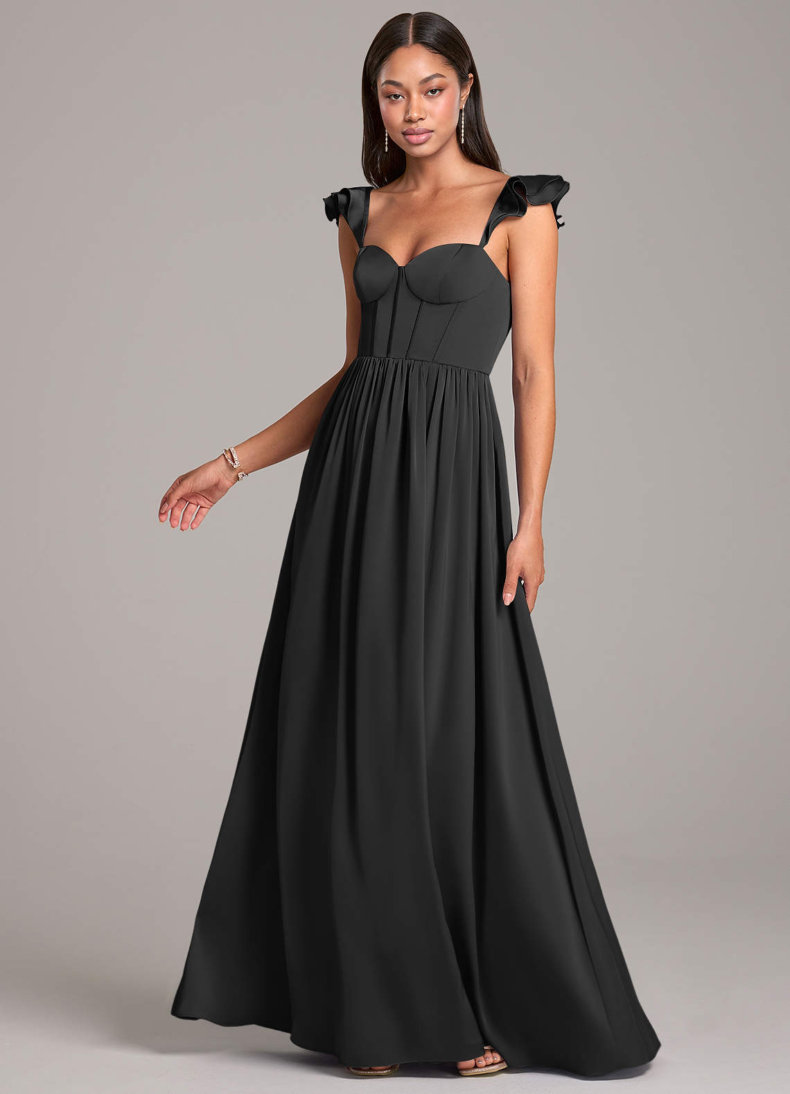 Azazie A-Line Sweetheart Floor-Length Stretch Satin Bridesmaid Dresses - Black