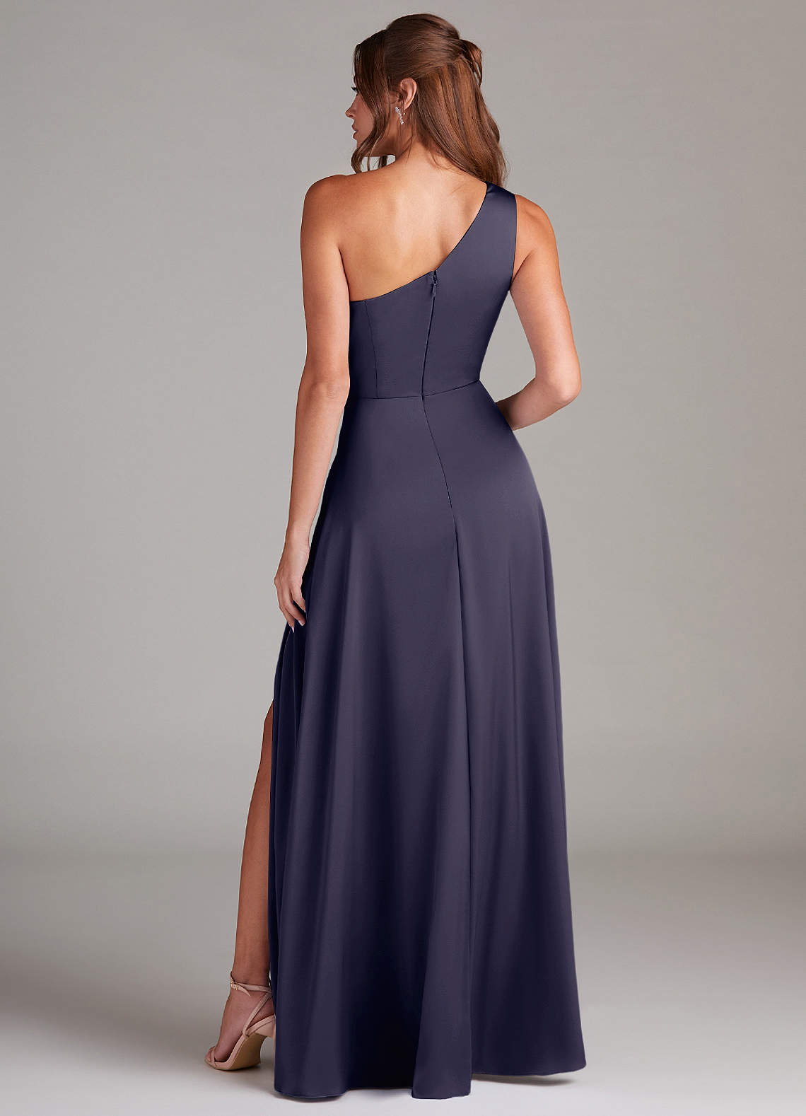 Azazie Brooke Bridesmaid Dresses Stormy A-Line One Shoulder Stretch Satin Dress image6