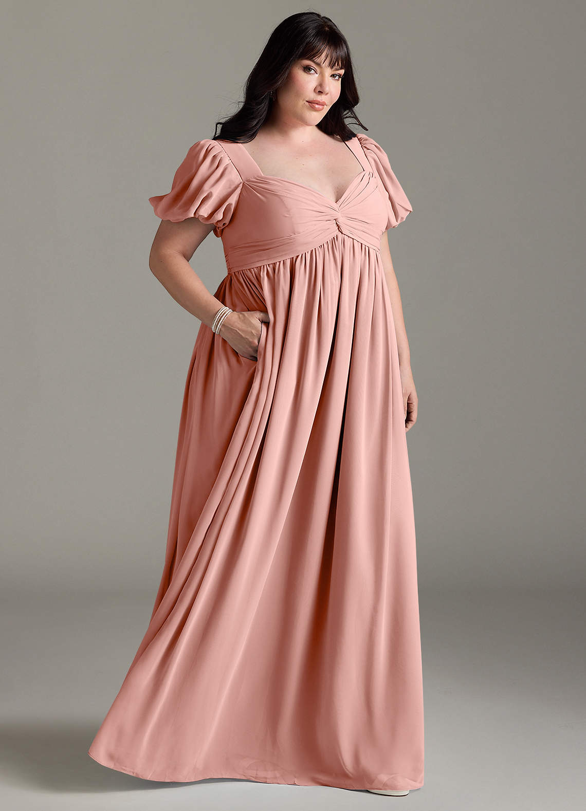 Azazie Madisynn Brudepigekjoler til gravide Sløjfe Chiffon Gulv-længde Kjole image6