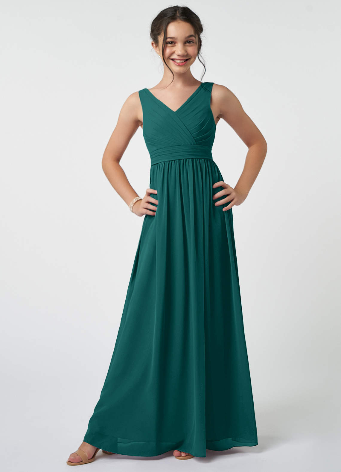 Azazie Kora Junior Peacock A-Line Pleated Chiffon Dress image1