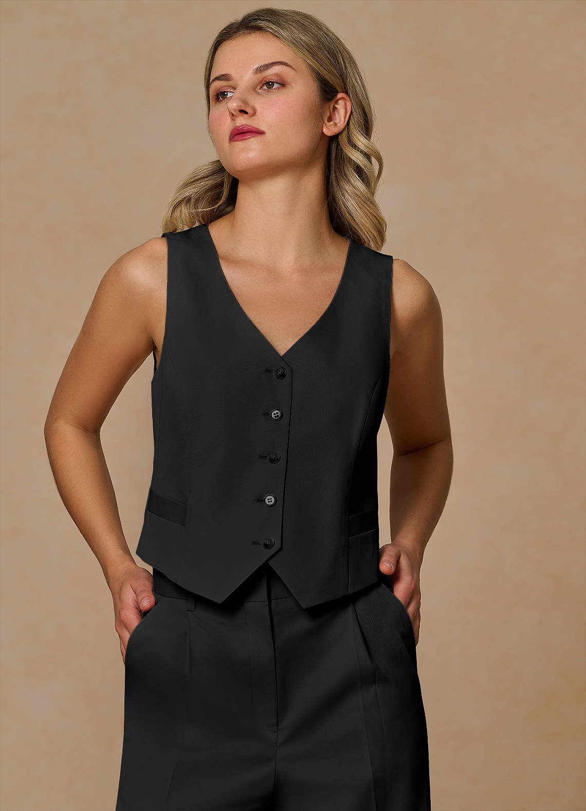 front Margaret Black Cotton Linen Blend Vest