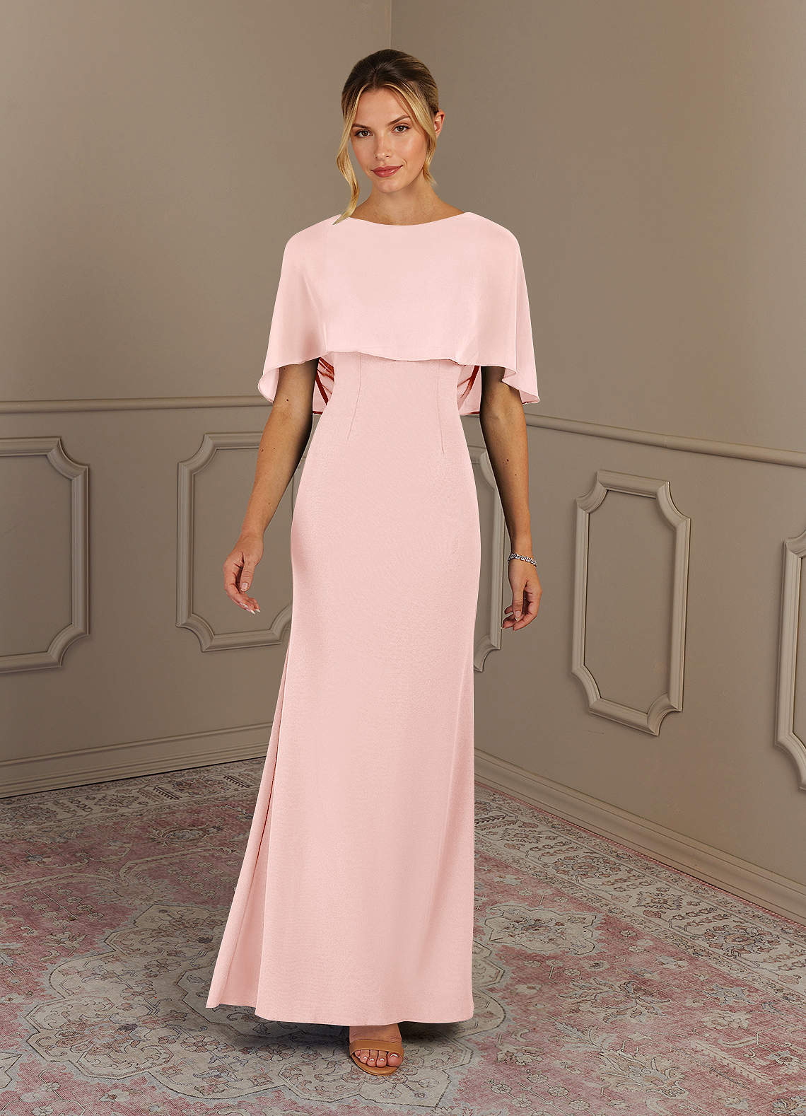 Azazie Dion Mother of the Bride Dresses Blushing Pink Sheath Scoop Stretch Crepe Dress image2
