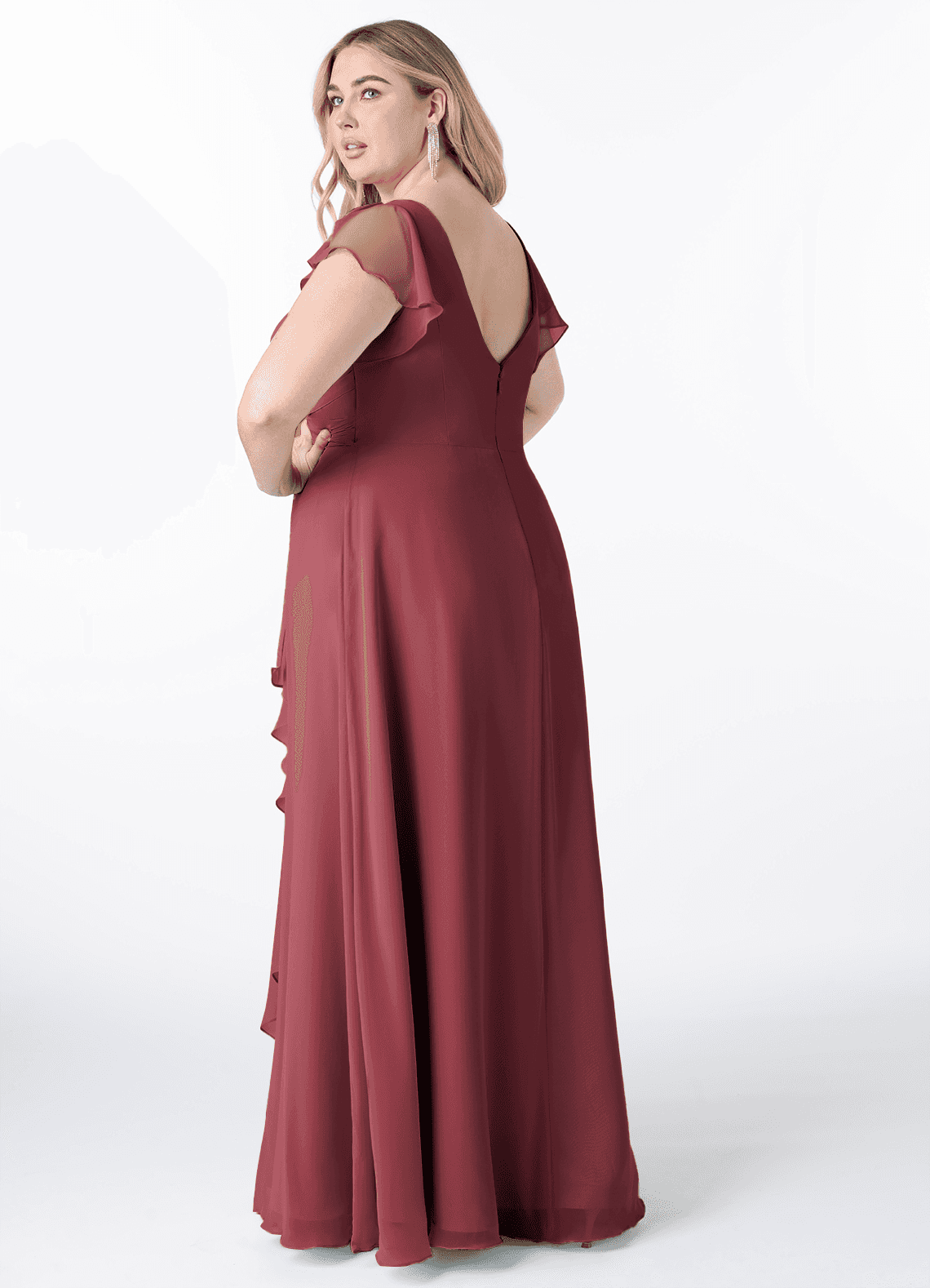Azazie Omari Bridesmaid Dresses Merlot A-Line Chiffon Dress image7