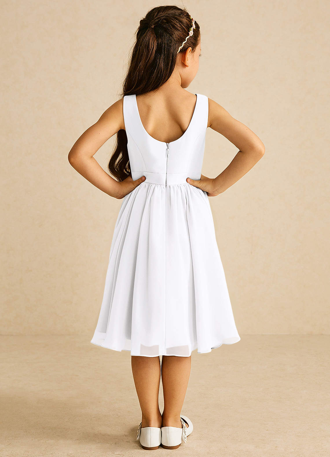 Azazie Ari Flower Girl Dresses White A-Line Sleeveless Chiffon Dress image5
