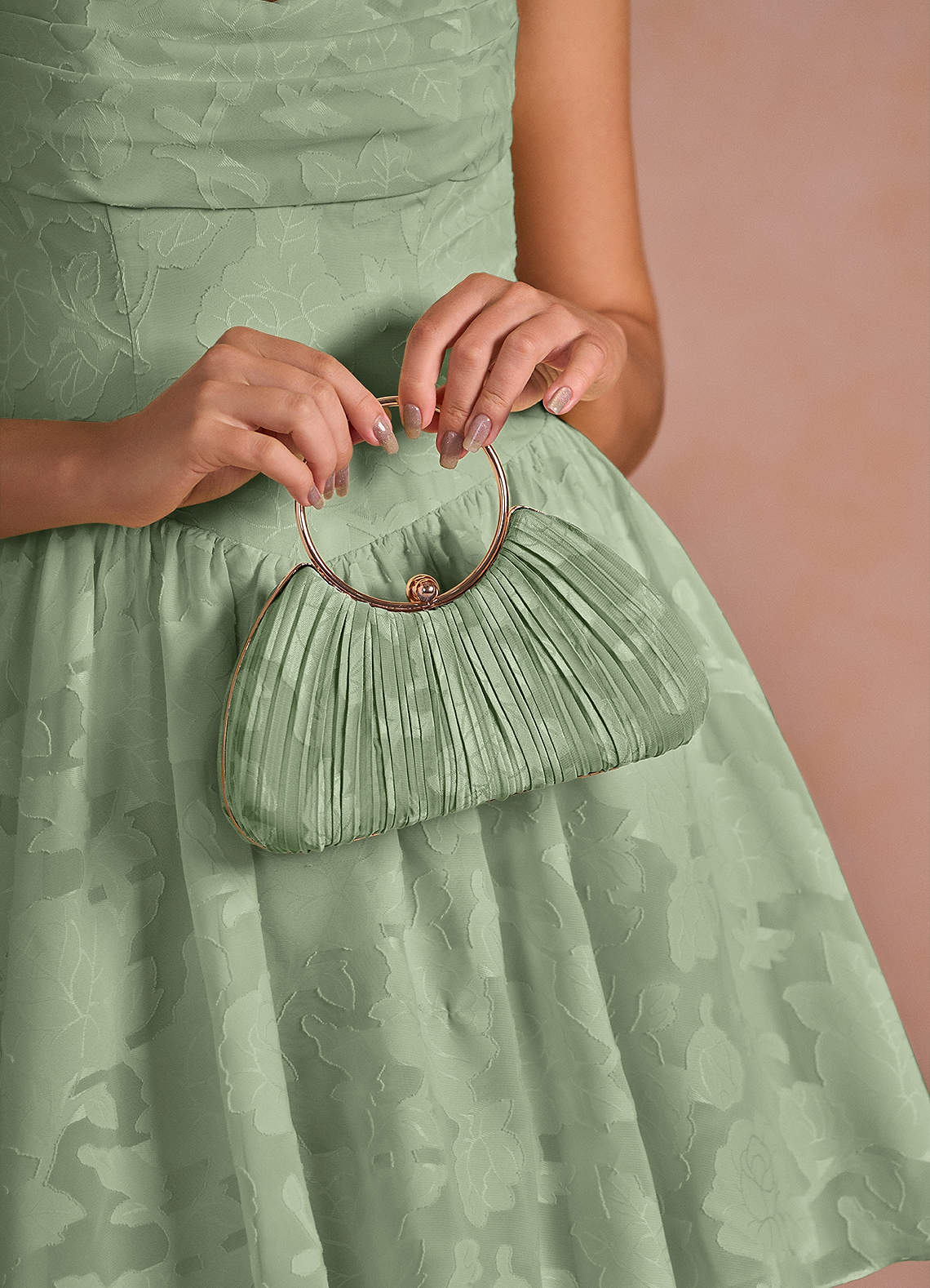 front Matching Color Floral Burnout Pleated Handbag