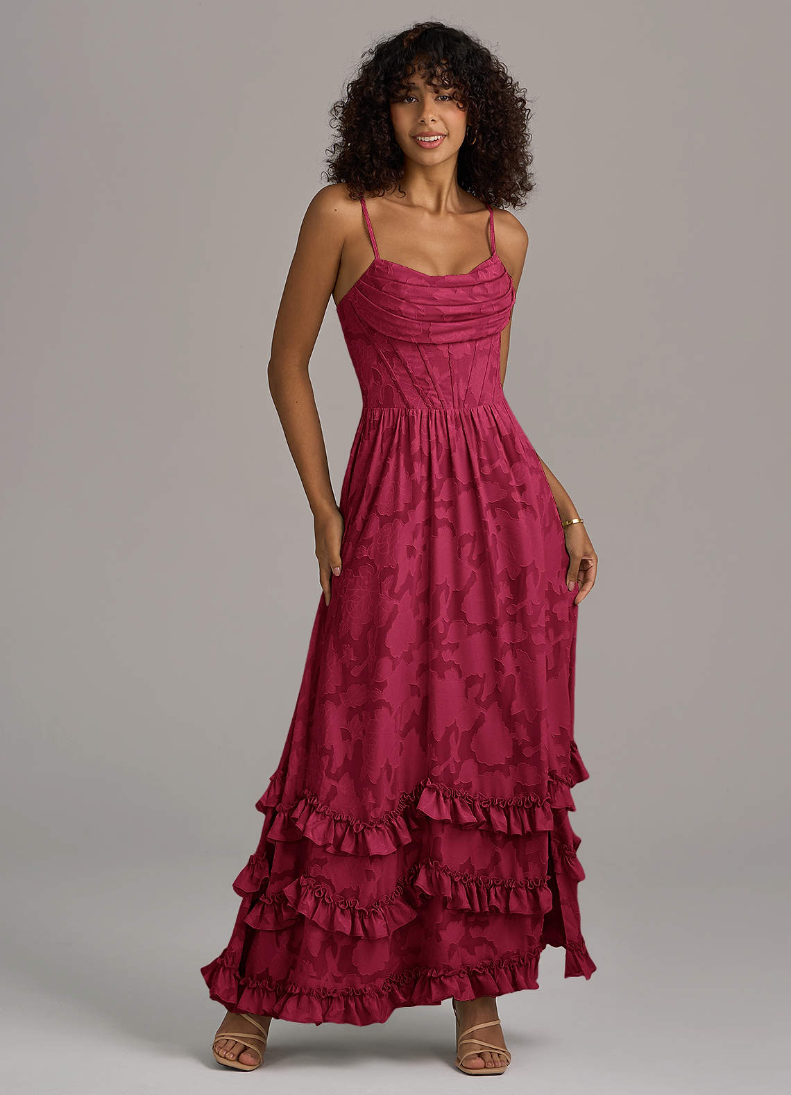 Azazie Lettie Burgundy Floral Burnout Bridesmaid Dresses | Azazie