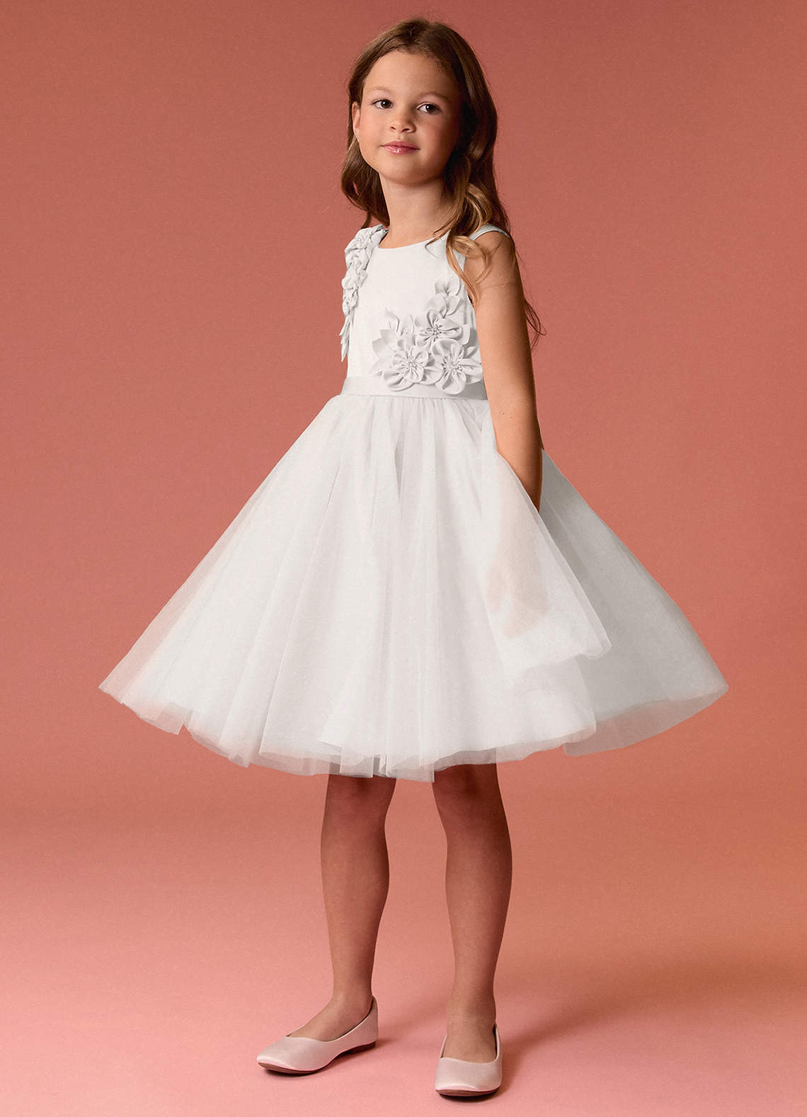 Barbie ♥ Azazie Flower Girl Dresses Scoop Rosette Bow Stretch Satin Tulle A-line Dress image1