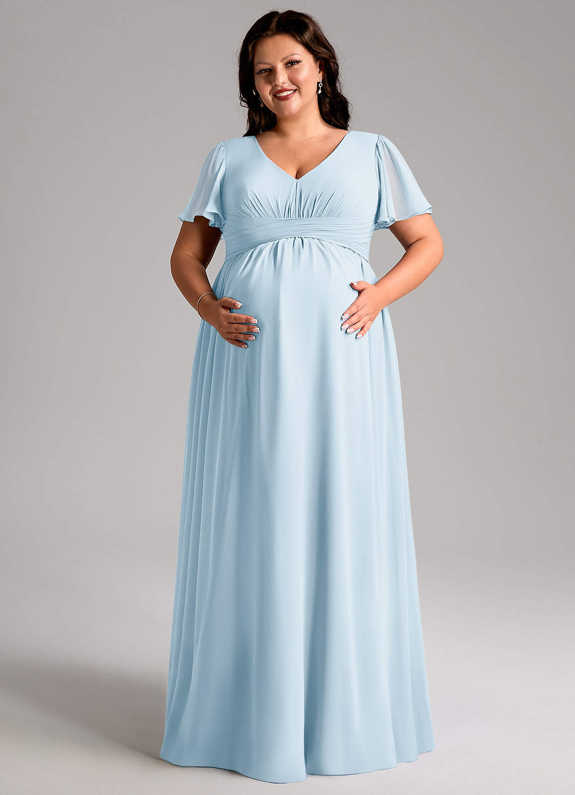 Azazie Verna Maternity Bridesmaid Dresses A-Line V-Neck Ruched Chiffon Floor-Length Dress image10