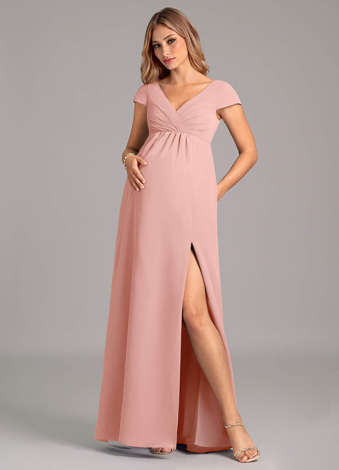 Azazie Allessia Zwangerschaps Bruidsmeisjekleding A-Lijn Geplooid Chiffon Vloerlengte Jurk image1