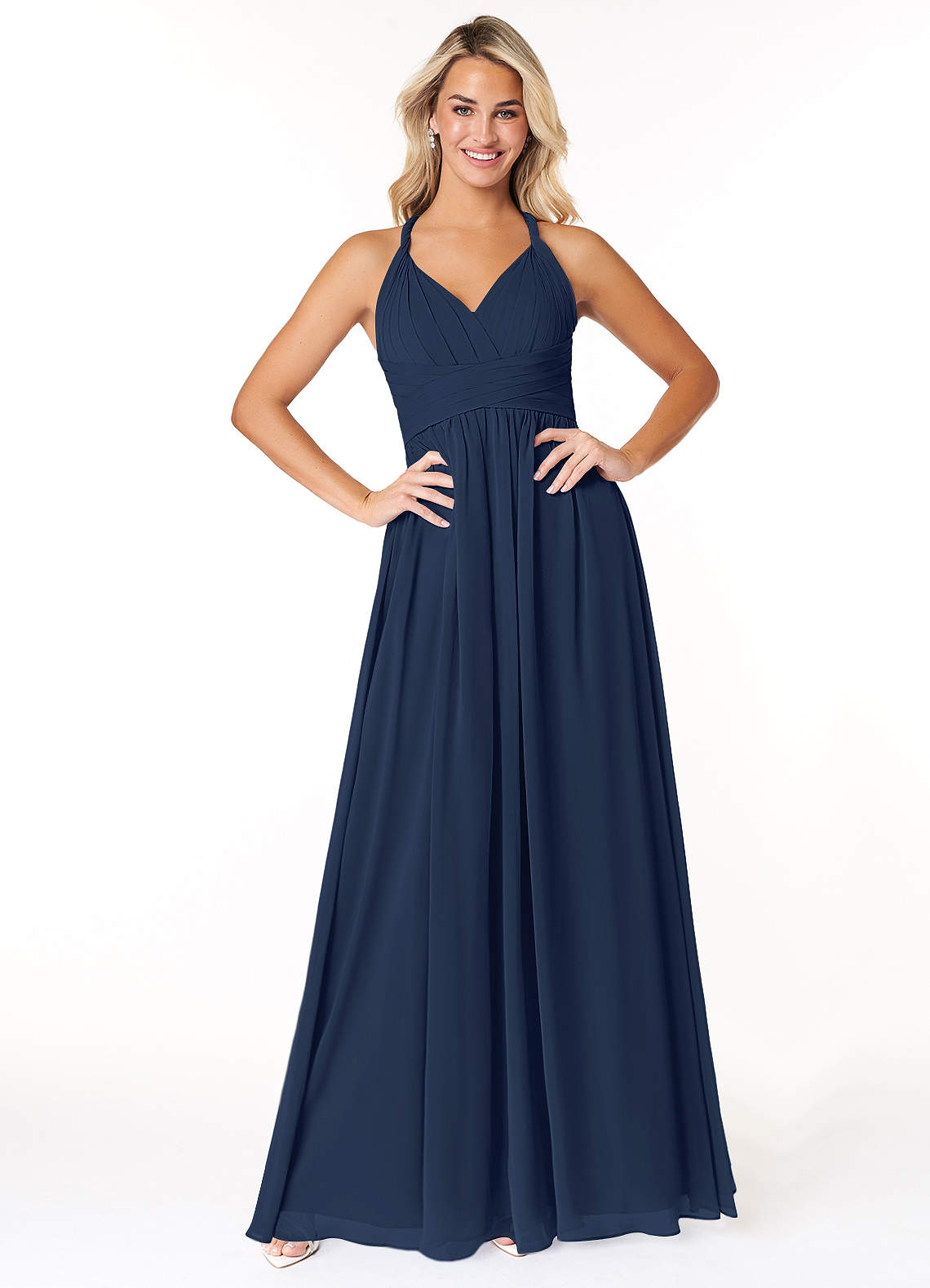 Azazie Ashia Brautjungfernkleider A-Linie Plissee Chiffon Kleid Dunkelmarine image1