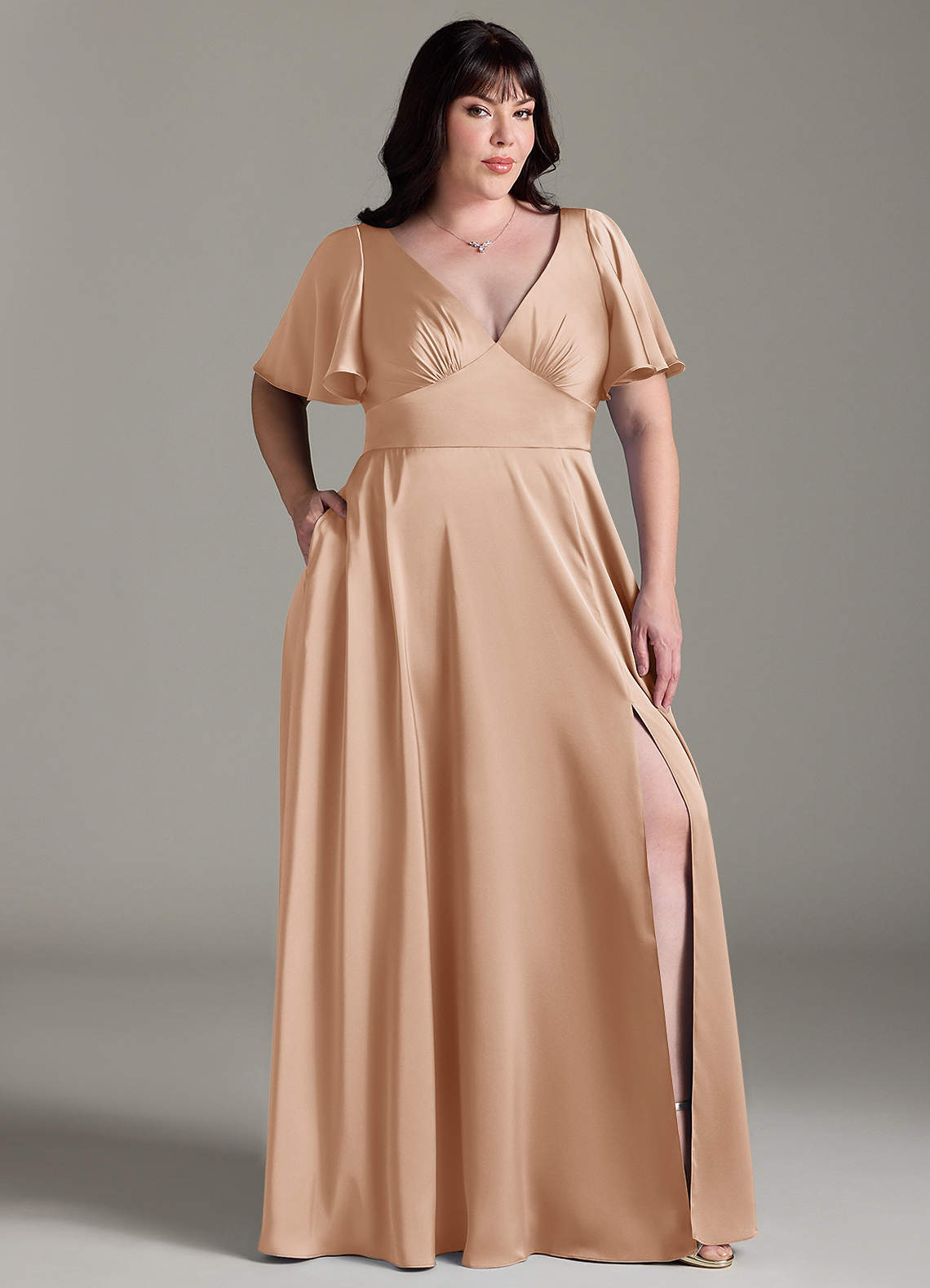Azazie Kimber Bridesmaid Dresses English Rose A-Line Ruched Stretch Satin Dress image8