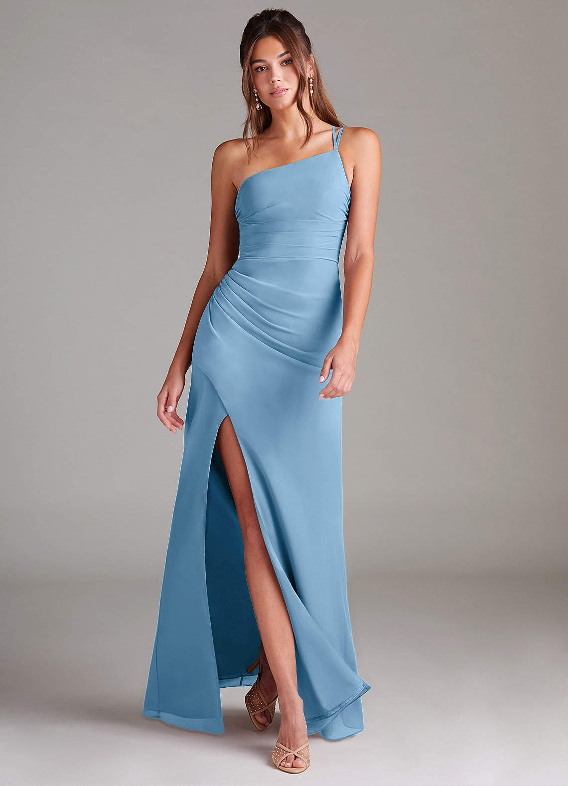 Azazie Eren Brautjungfernkleider Etui One-Shoulder Chiffon Kleid Stahlblau image1