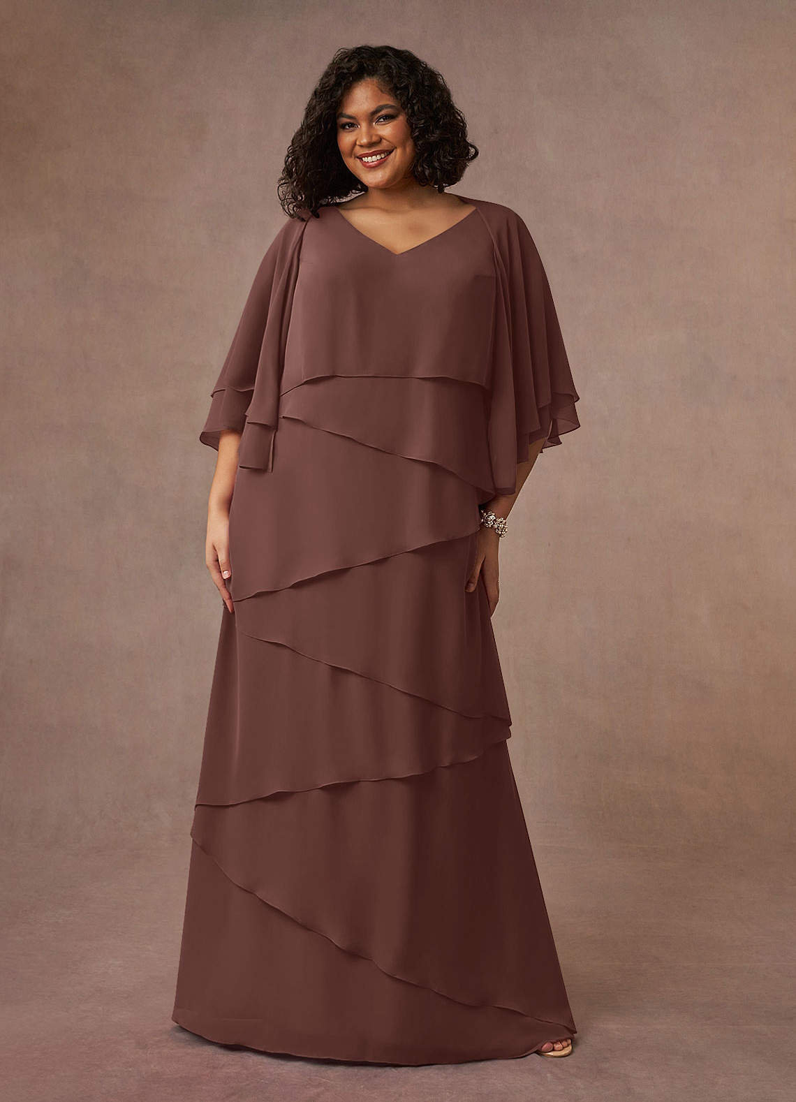 Azazie OHara Mother of the Bride Dresses Espresso A-Line V-Neck Chiffon Dress image1