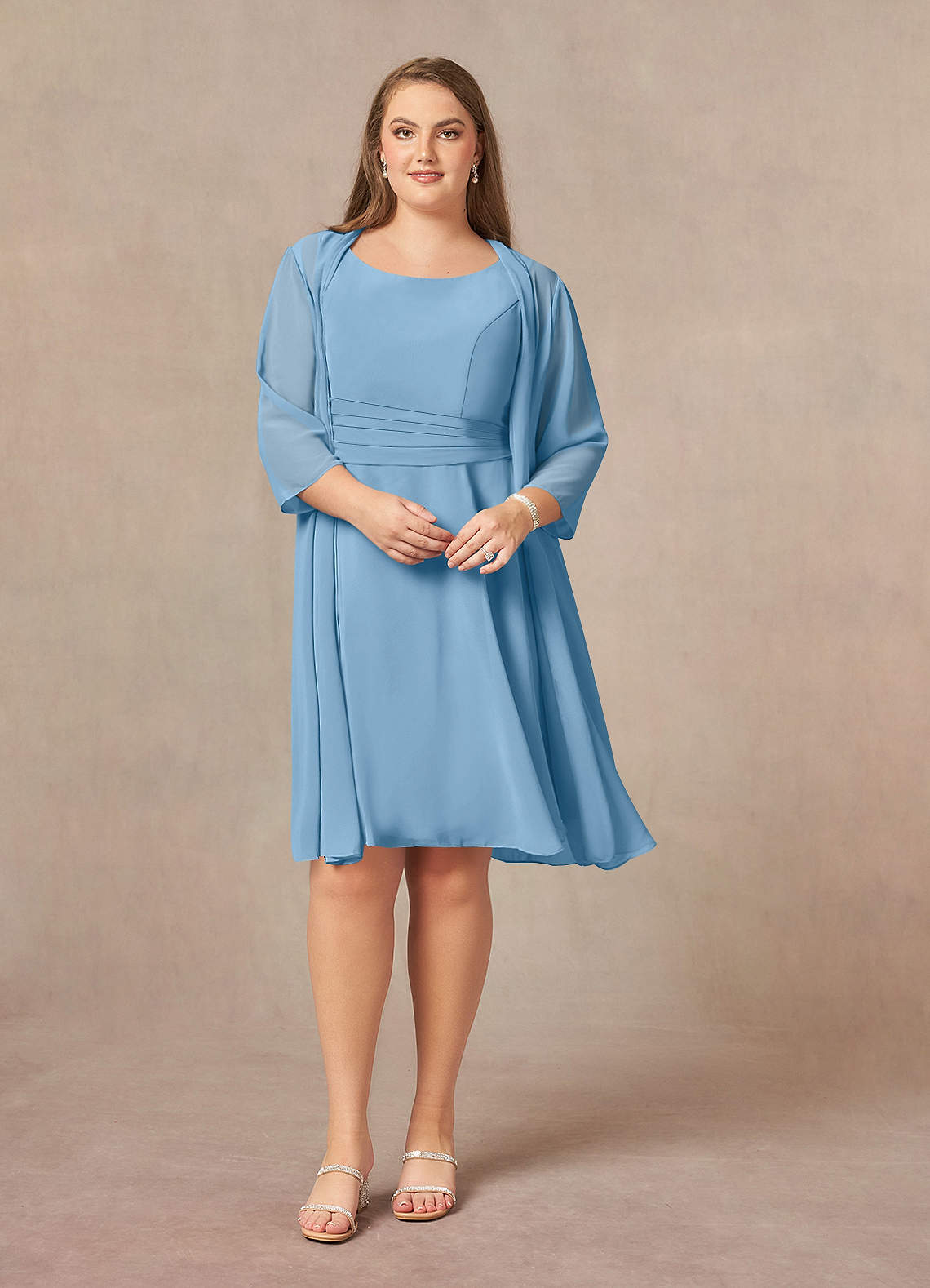 Azazie Shirley Mother of the Bride Dresses Steel Blue A-Line Scoop Pleated Chiffon Dress image1