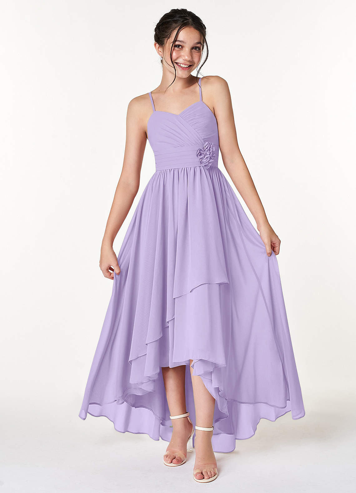 Azazie Catalina Junior Lilac A-Line Ruched Chiffon Dress image1