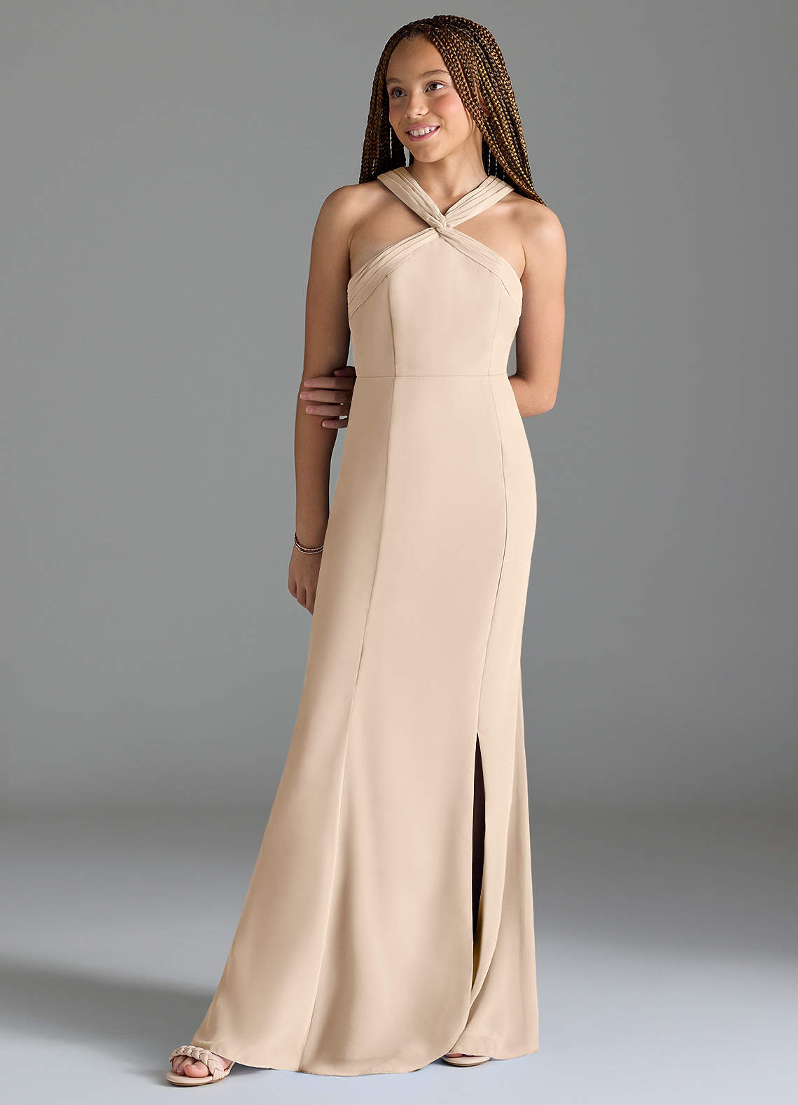 Azazie Rue Junior White Alabaster Mermaid Side Slit Chiffon Dress image1