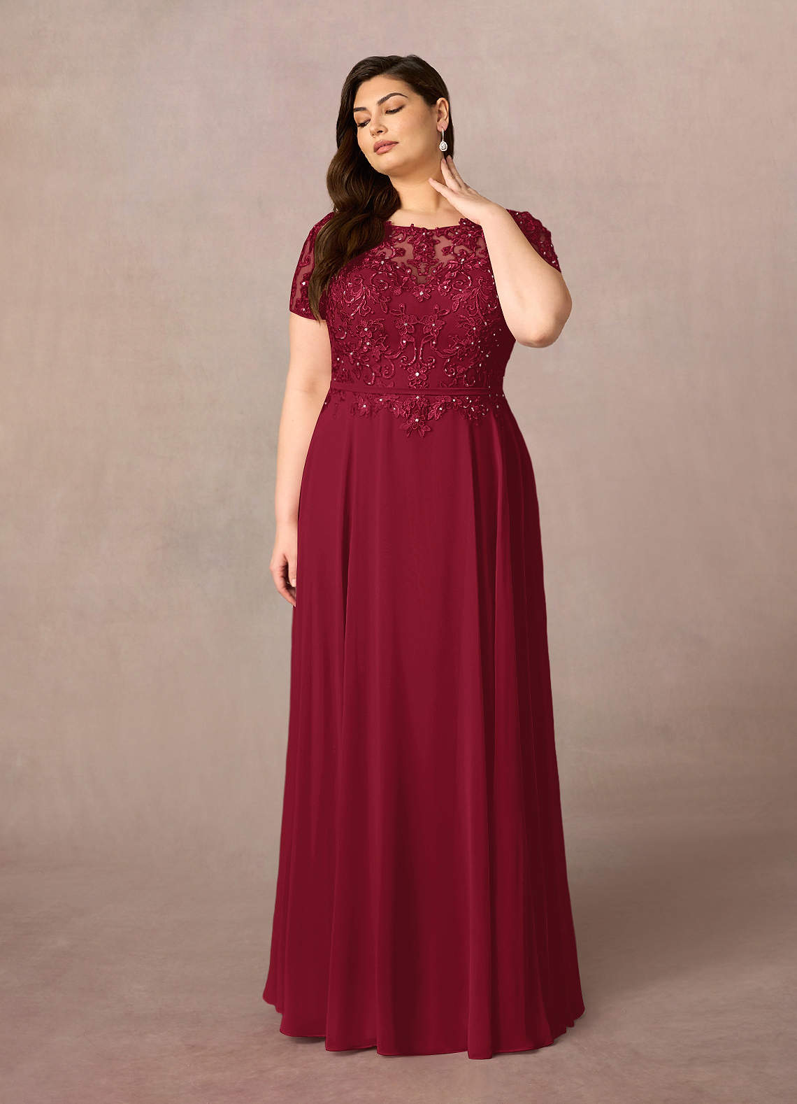 Azazie Adina Mother of the Bride Dresses Burgundy A-Line Boatneck Sequins Chiffon Dress image5