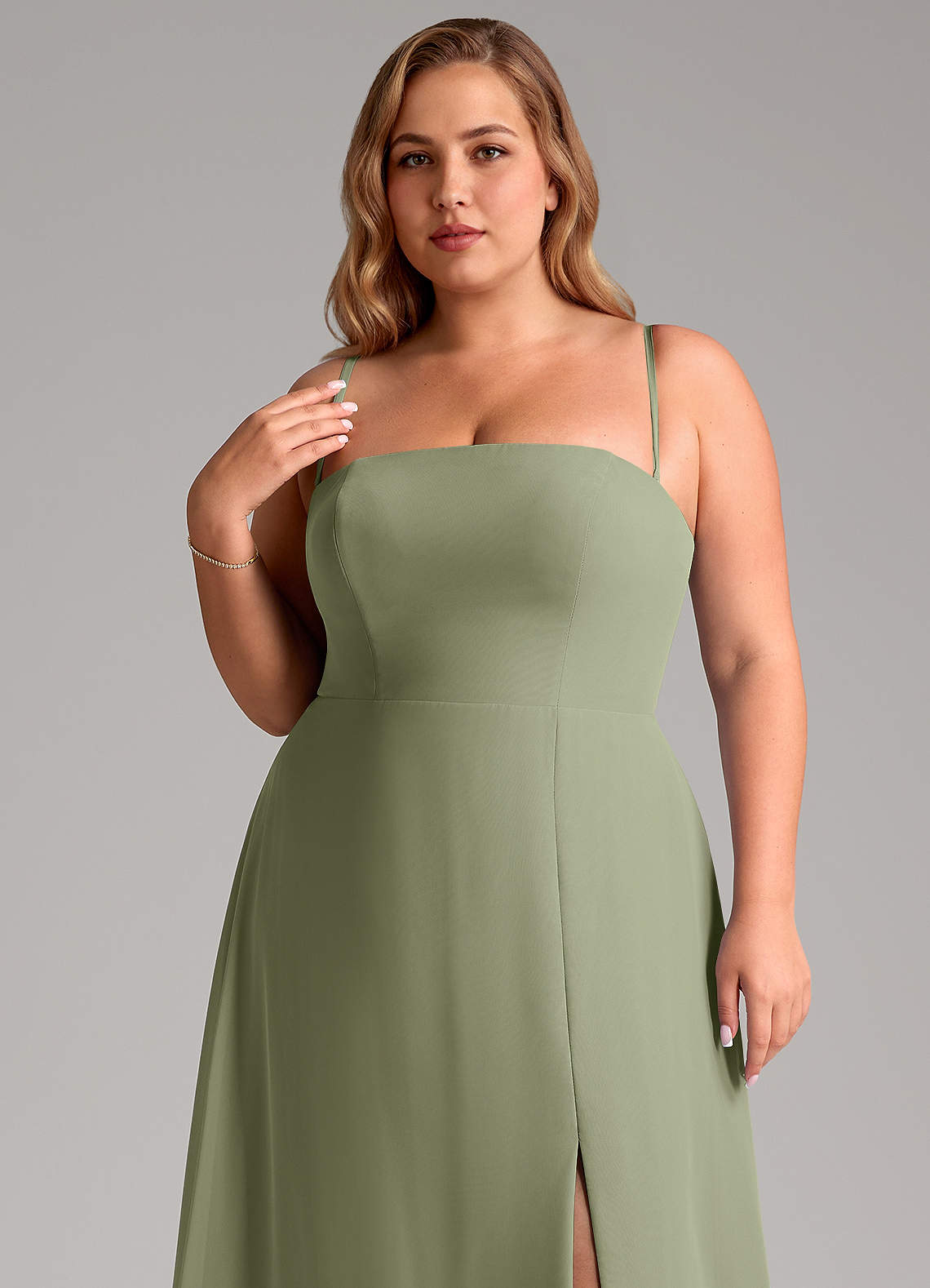 Azazie Wren Abiti da Damigella Abito Convertibile A-Line in Chiffon Spacco Laterale Pistacchio image10