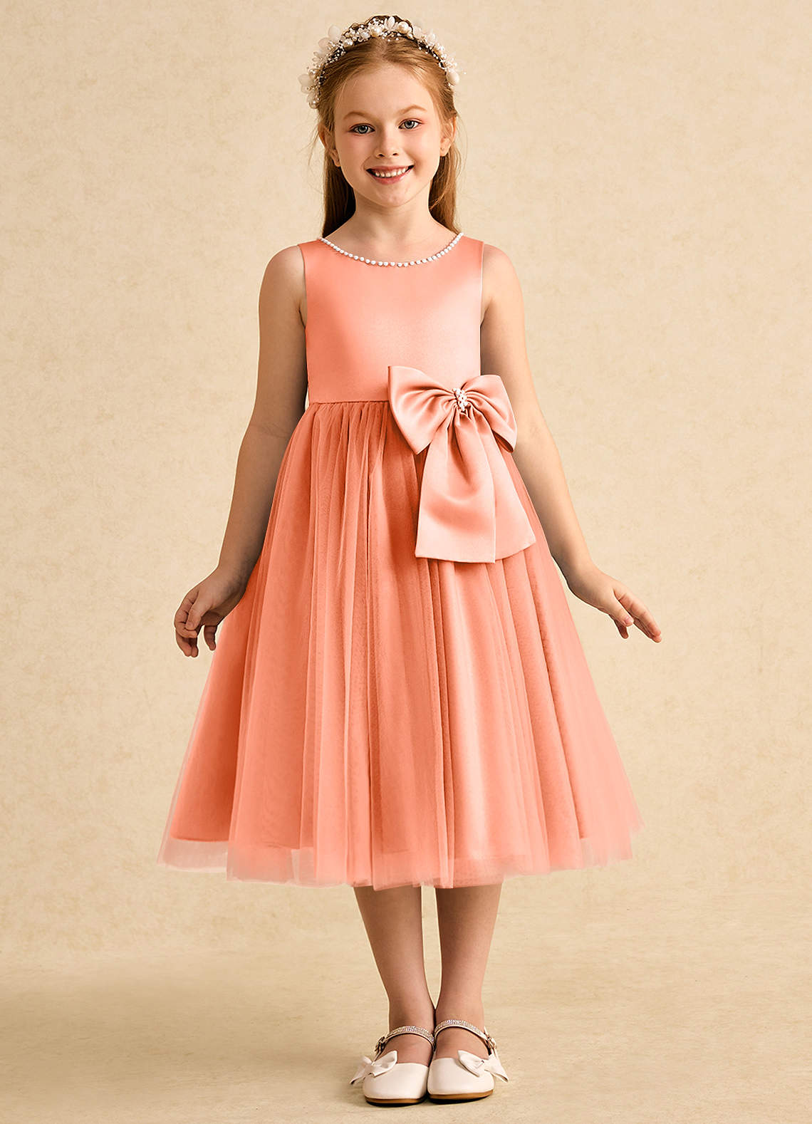 Azazie Twinsie Flower Girl Dresses Sunset A-Line Bow Tulle Dress image1