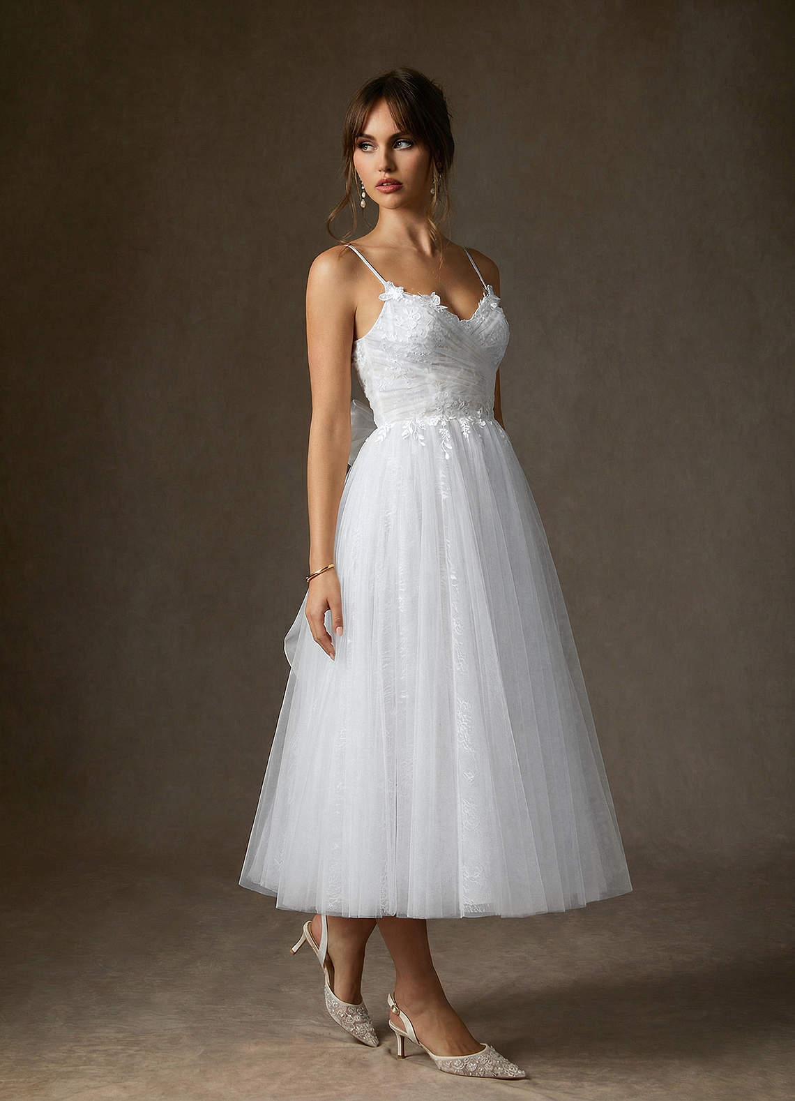 Azazie Zenia Probar vestidos en casa Vestido de Diamante Blanco de Tul de Corte en A image2