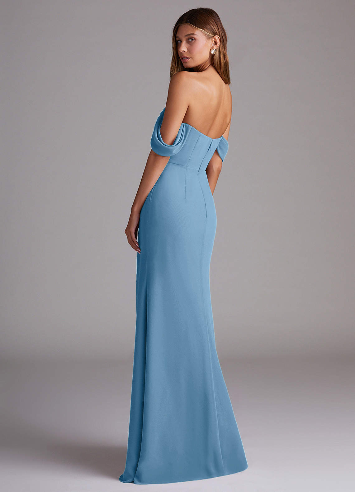 Azazie Saige Bridesmaid Dresses Steel Blue A-Line Off the Shoulder Chiffon Convertible Dress image7