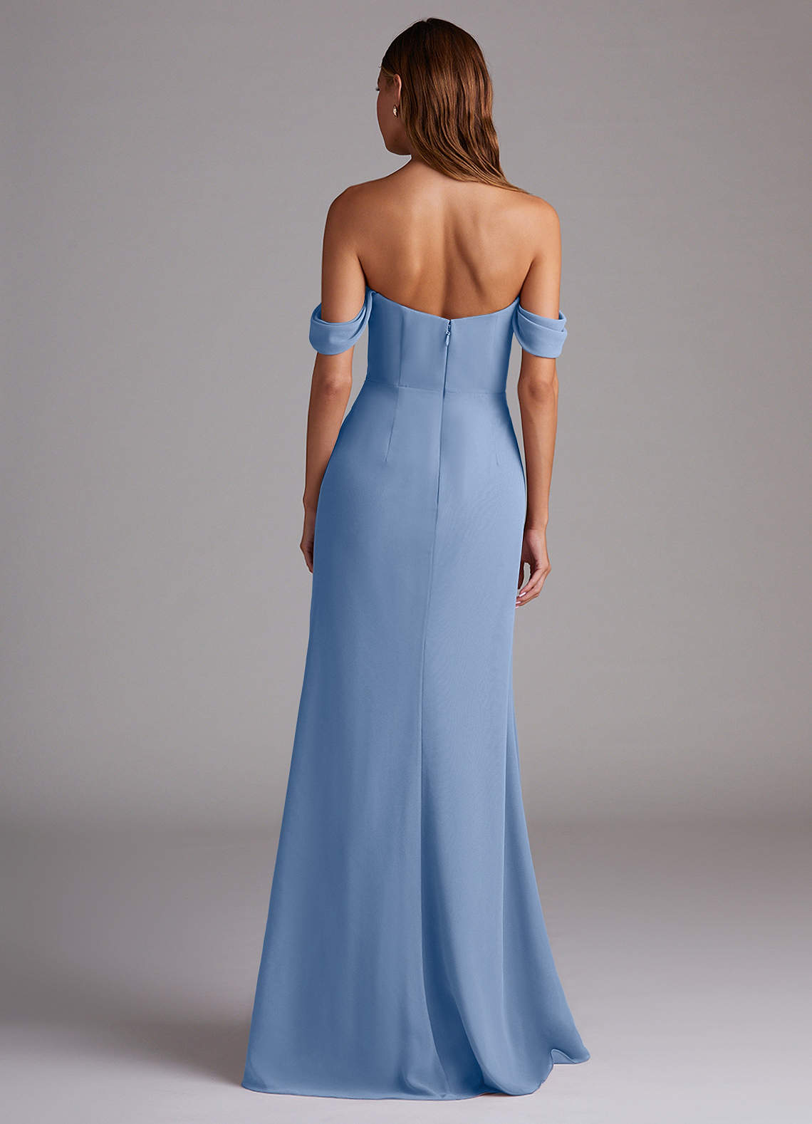 Azazie Saige Bridesmaid Dresses Steel Blue A-Line Off the Shoulder Chiffon Convertible Dress image6