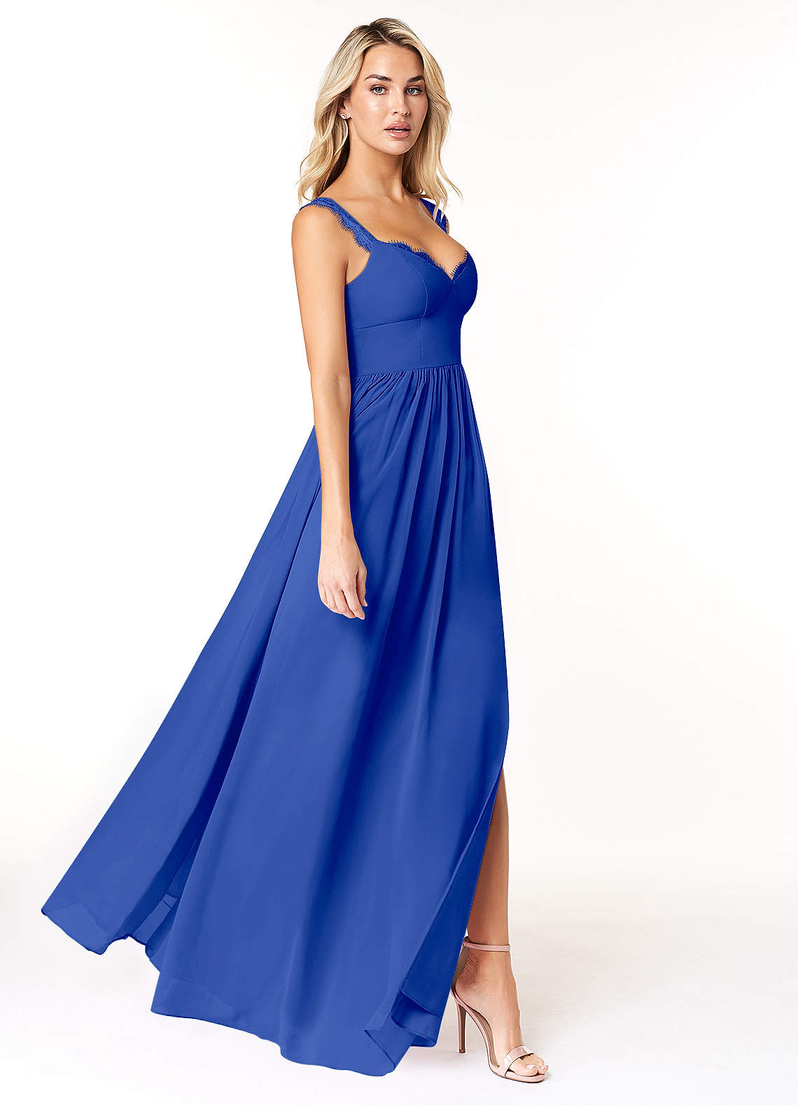 Wedding Attire Patterned Lace Panel Chiffon Overlay Royal Blue Dress Azazie  Cleobella Royal Blue Bridesmaid Dresses Azazie UK