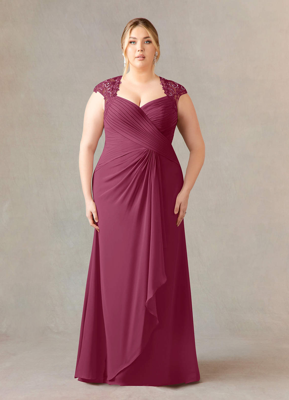 Azazie Birdie Mother of the Bride Dresses Mulberry A-Line Queen Anne Sequins Chiffon Dress image1