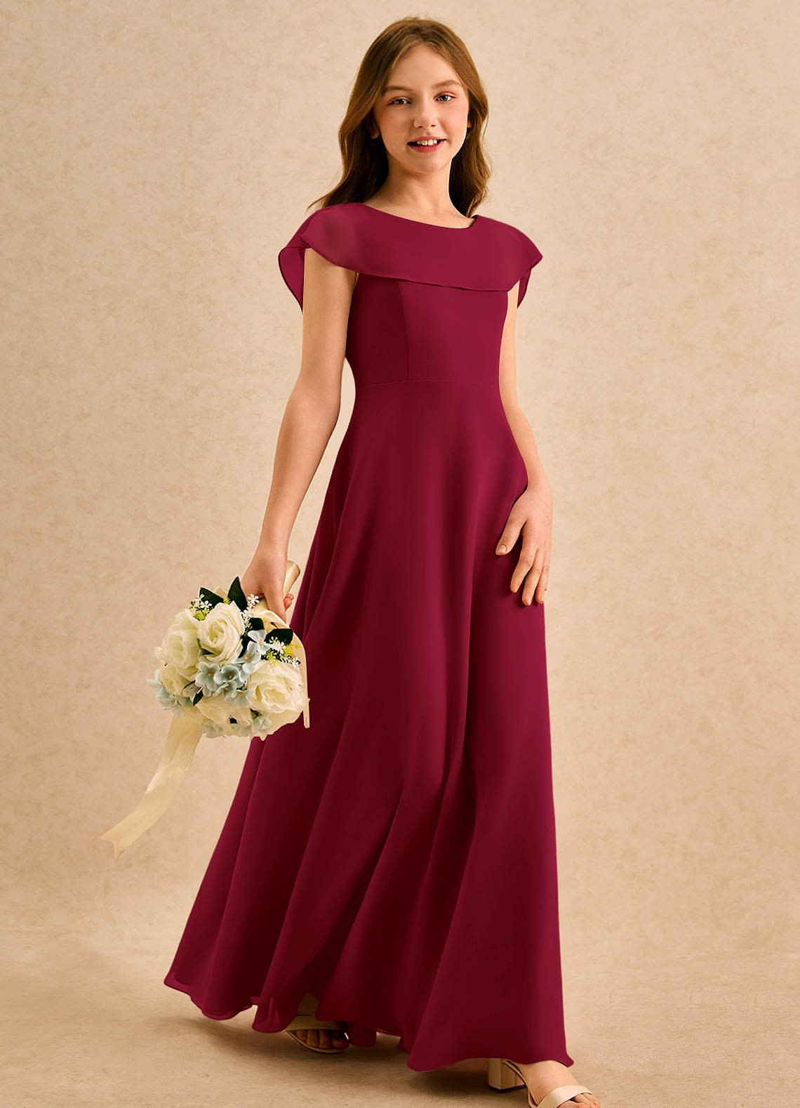 Azazie Kittie Girls Formal Flower Girl Klänningar Klänning A-Line i Chiffong image3