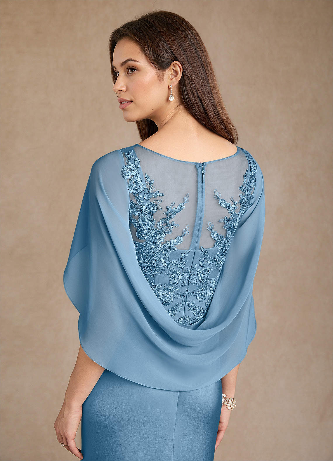 Azazie Hera Mother of the Bride Dresses Steel Blue A-Line Lace Stretch Satin Dress image5