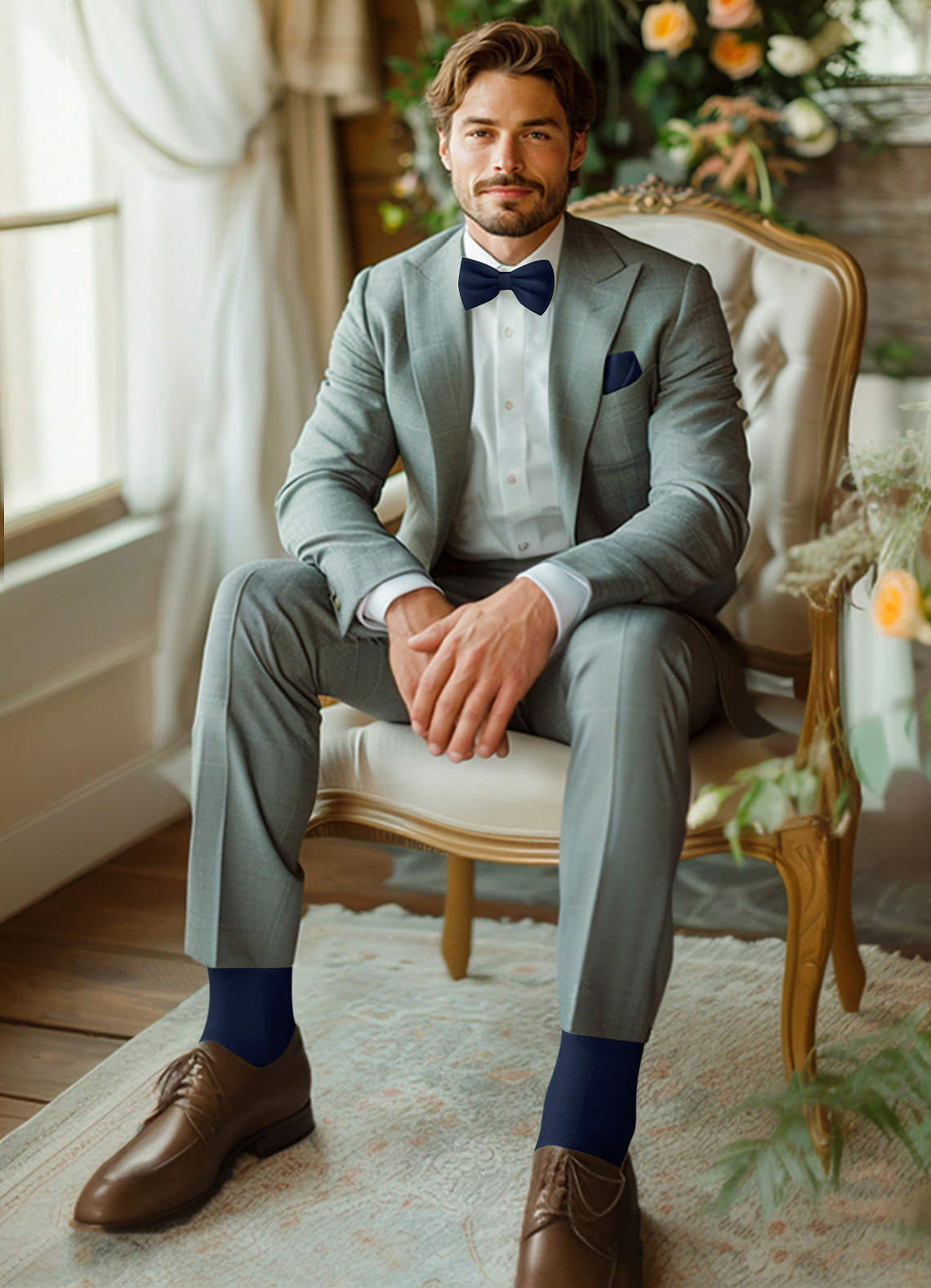 front Matching Bow Tie & Pocket Square & Socks Set