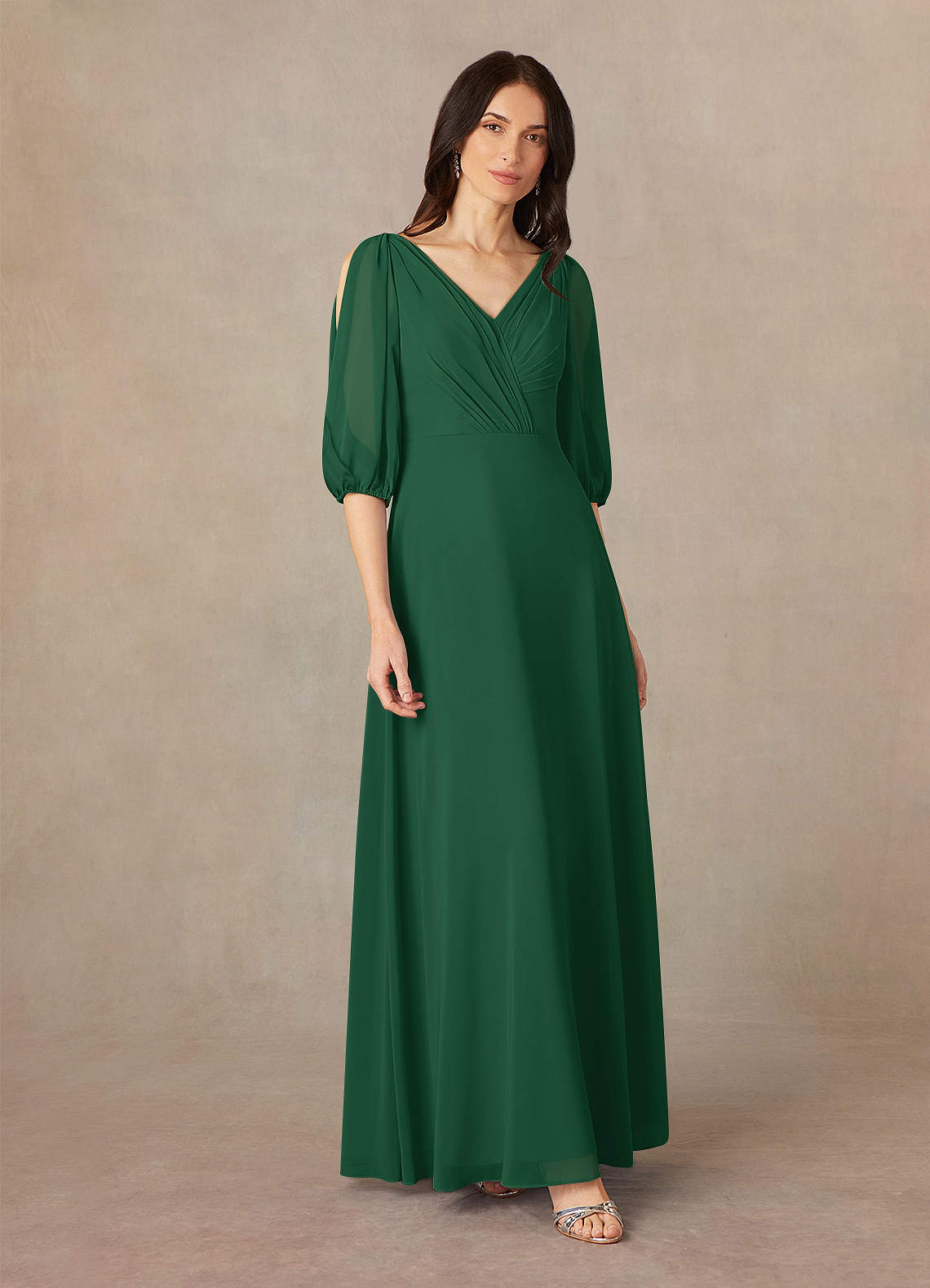 Azazie Plus Size A-Line/Princess V-Neck Floor-Length Chiffon Mother of The Bride or Groom Dresses - Dark Green