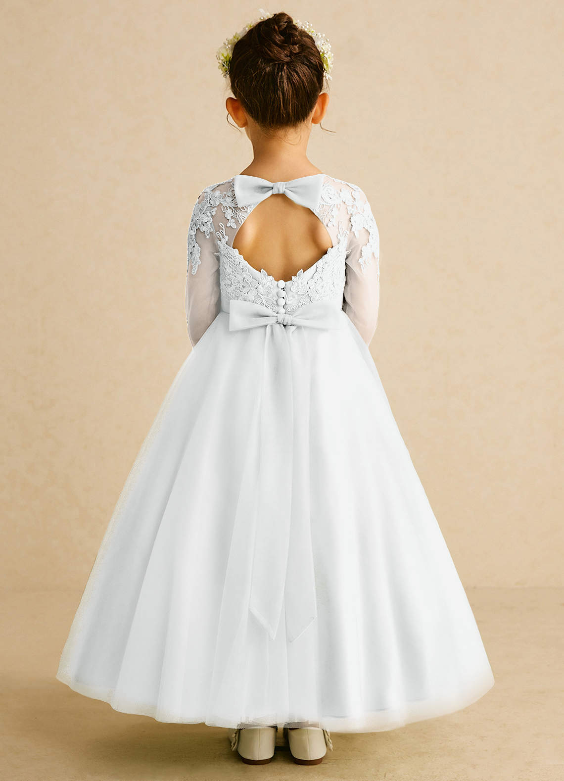 Azazie Precious Flower Girl Dresses Diamond White A-Line Lace Tulle Dress image1